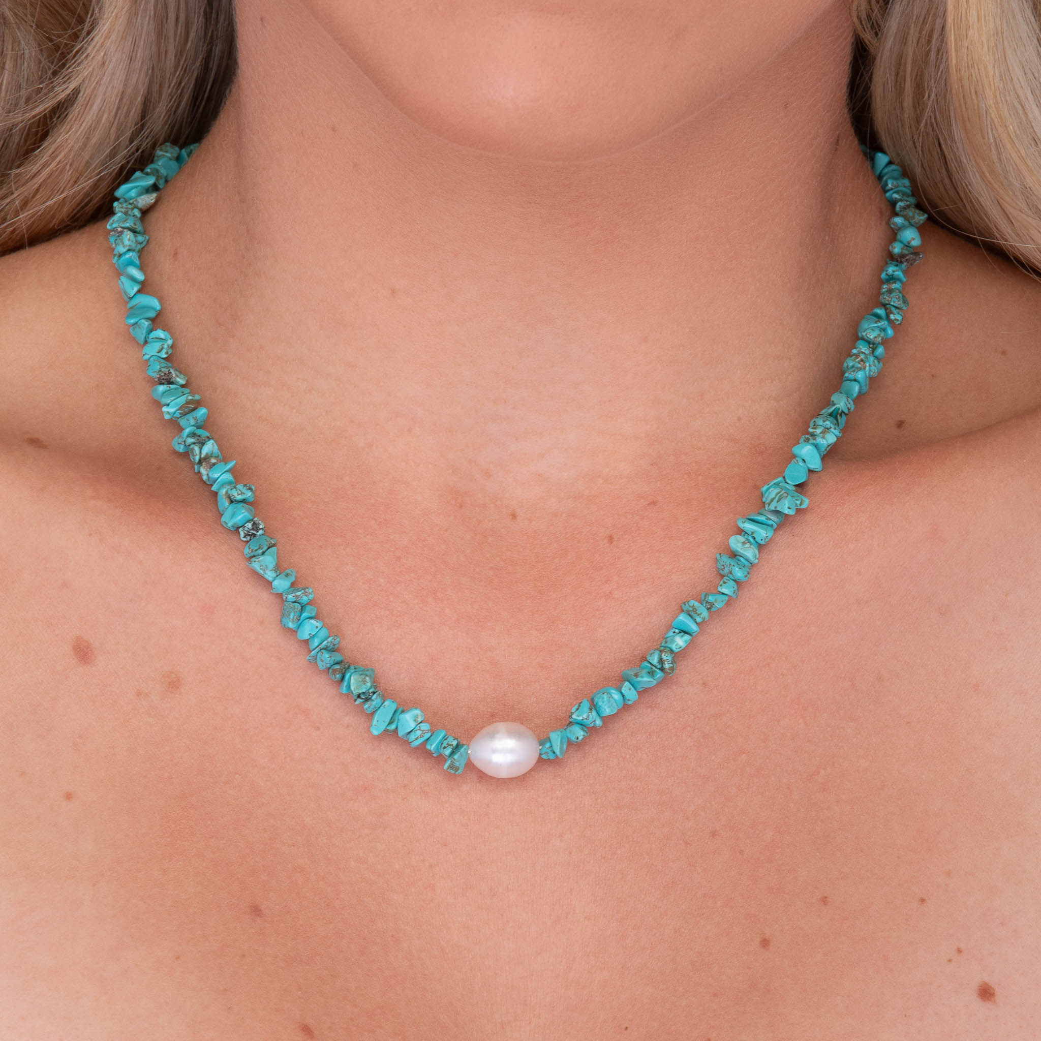 Turquoise Stone Pearl Necklace - Camile & Stone
