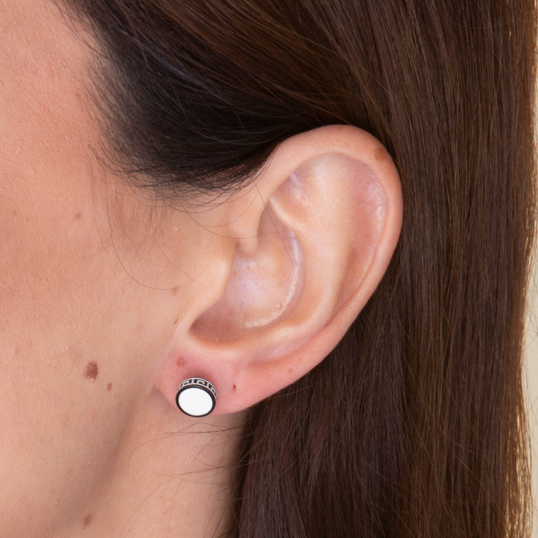 Unisex Circle White Enamel Greek Stud Earrings - Camile & Stone