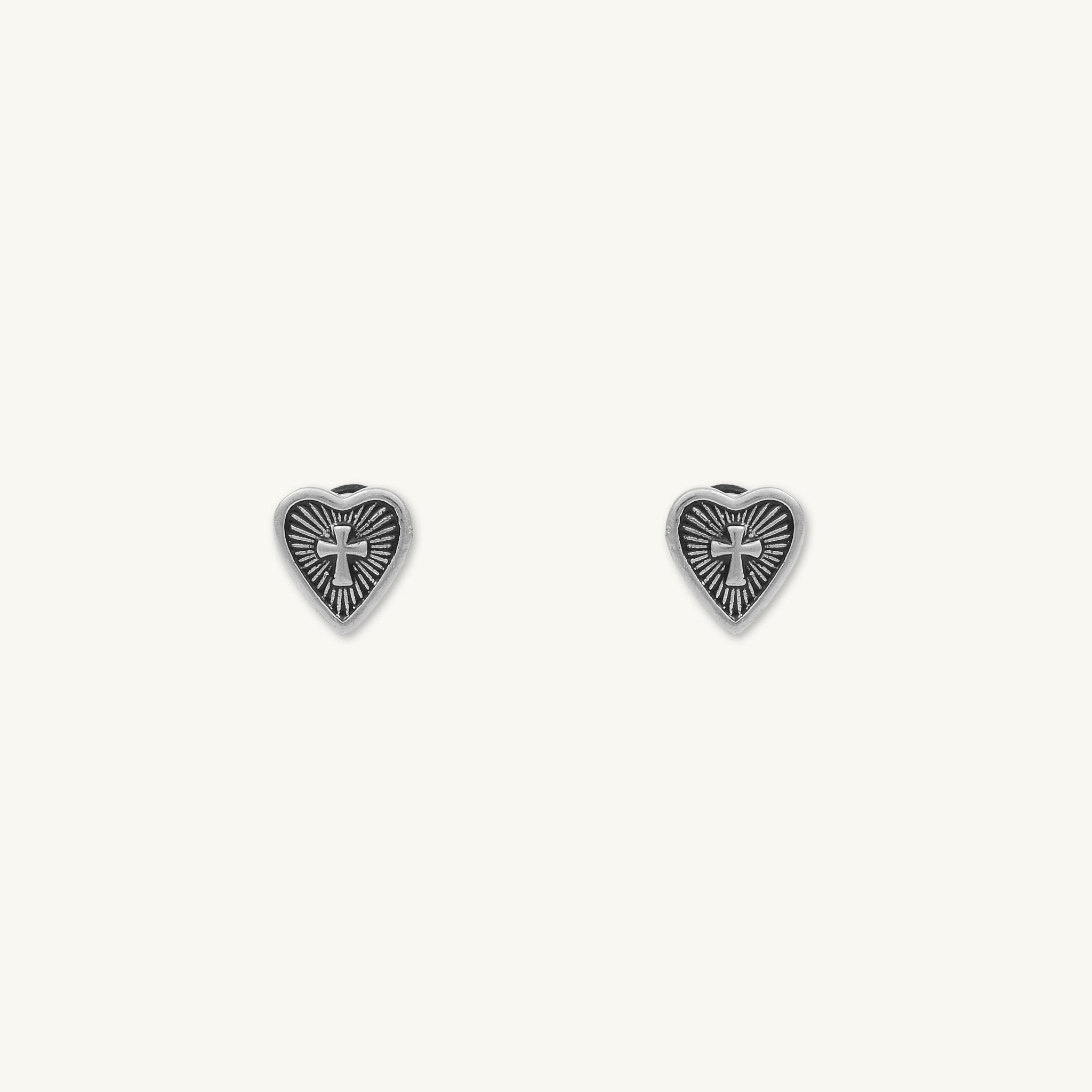 Unisex Gothic Cross Heart Stud Earrings - Camile & Stone