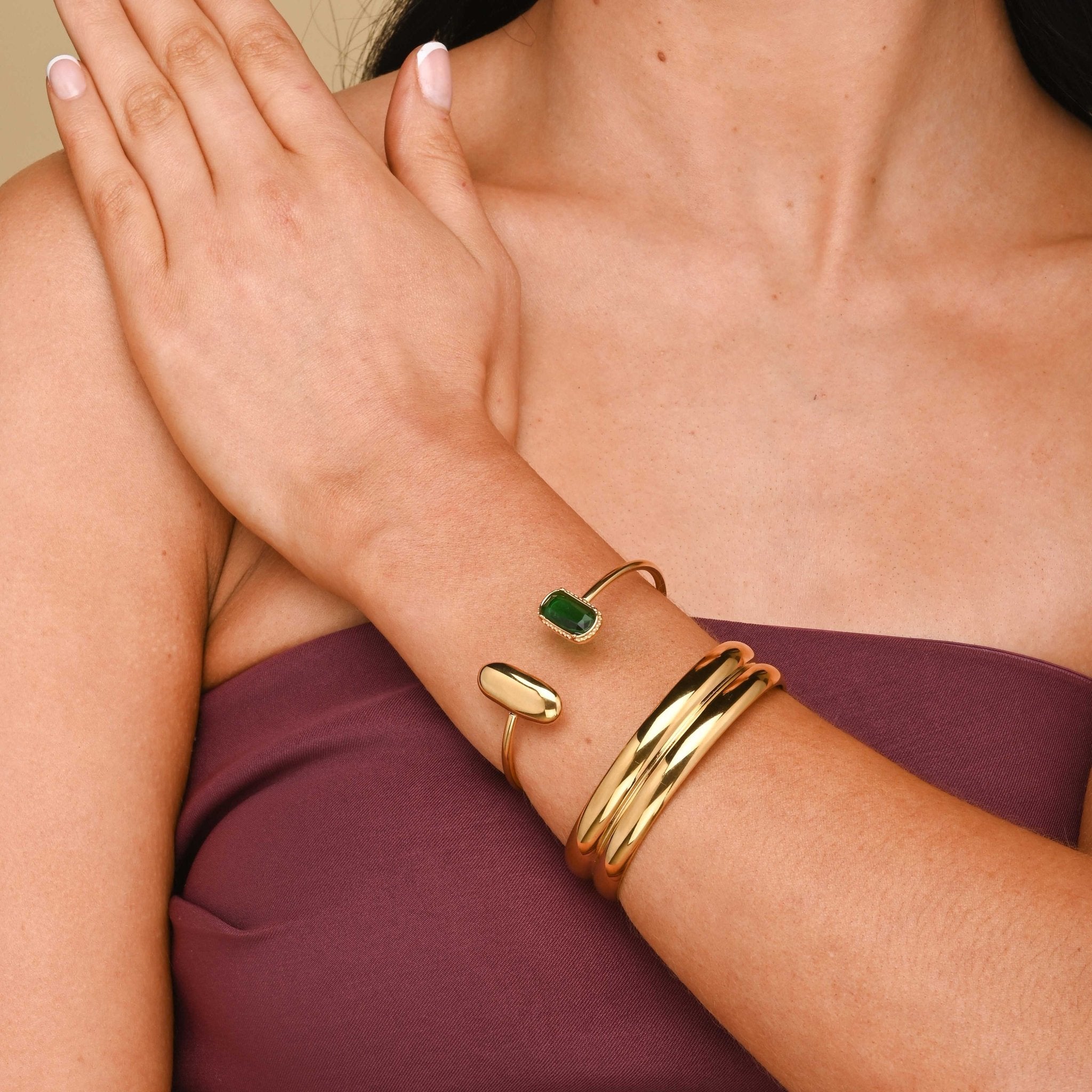 Vanessa Emerald Open Cuff Bangle - Camile & Stone