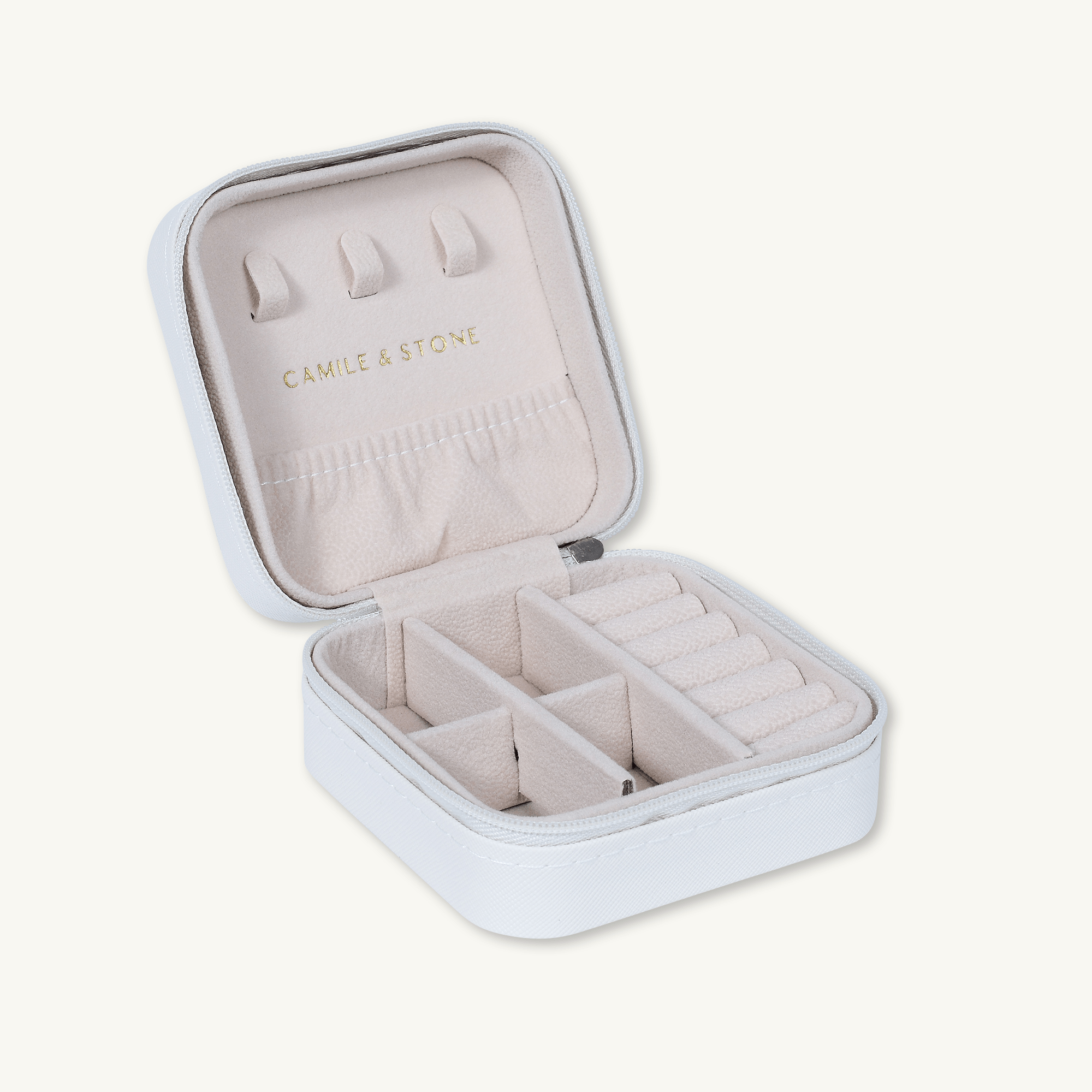 White Leather Jewellery Travel Case Box - Camile & Stone