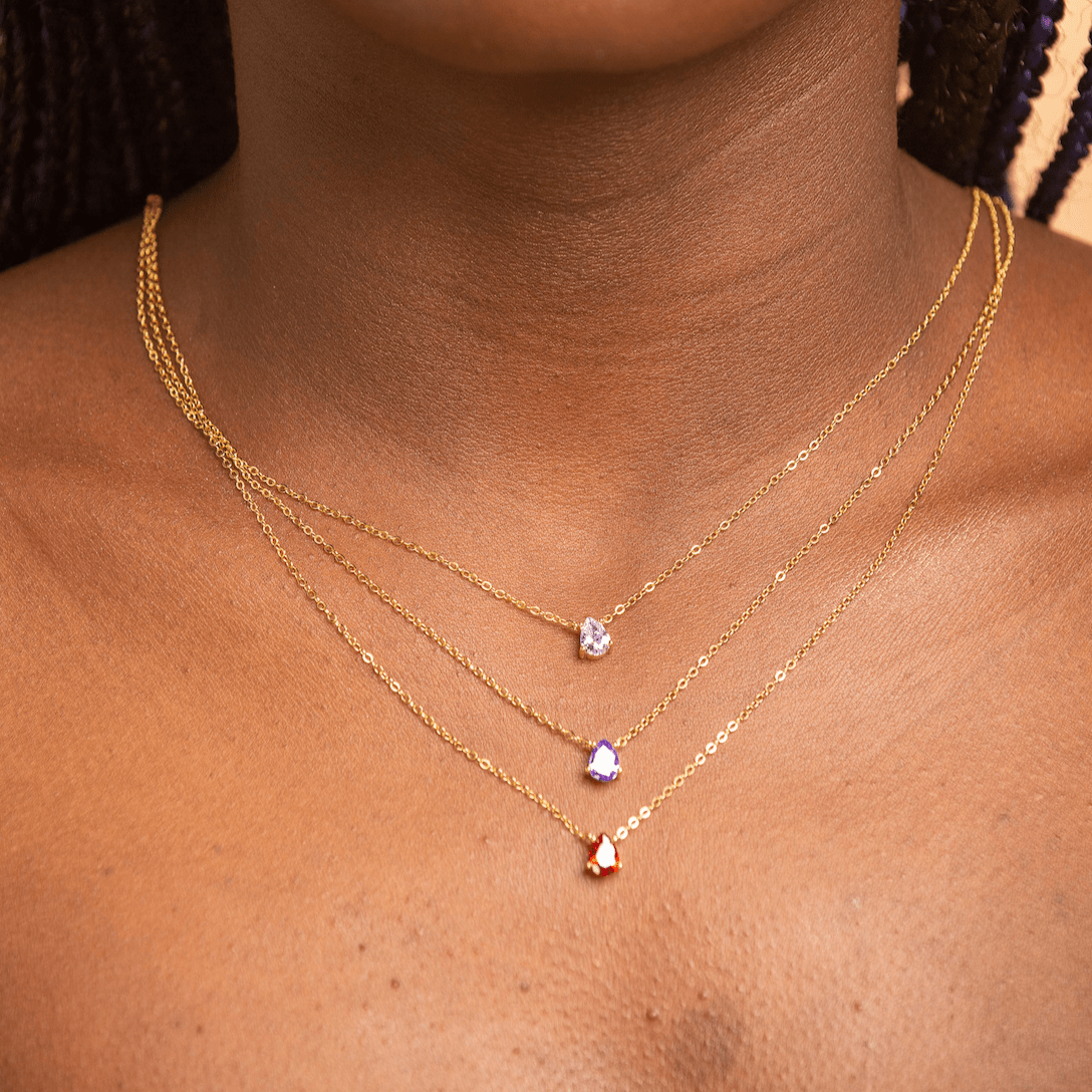 Birthstone Pear Shaped Necklace February - Camile & Stone