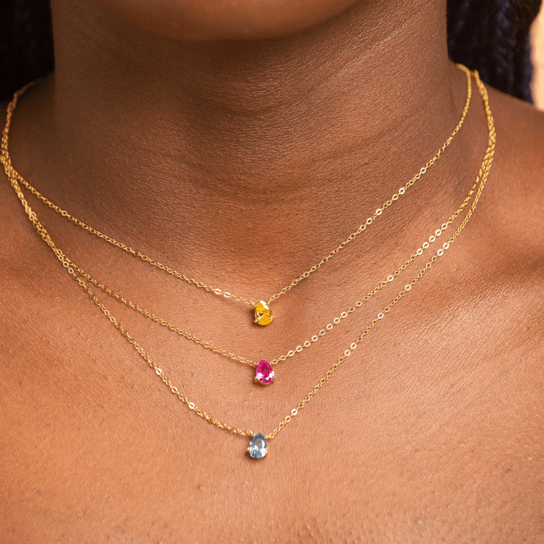Birthstone Pear Shaped Necklace March - Camile & Stone
