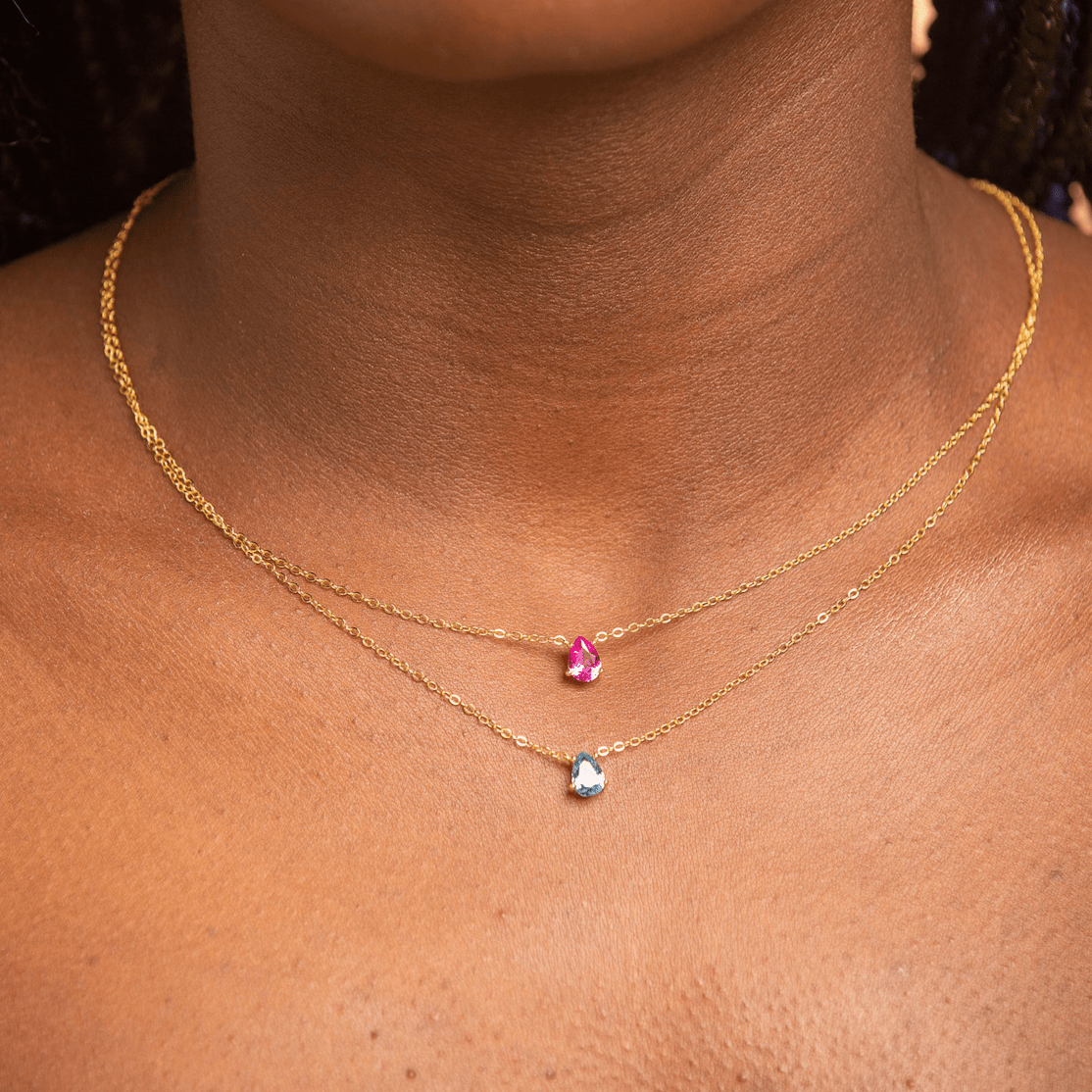 Birthstone Pear Shaped Necklace March - Camile & Stone