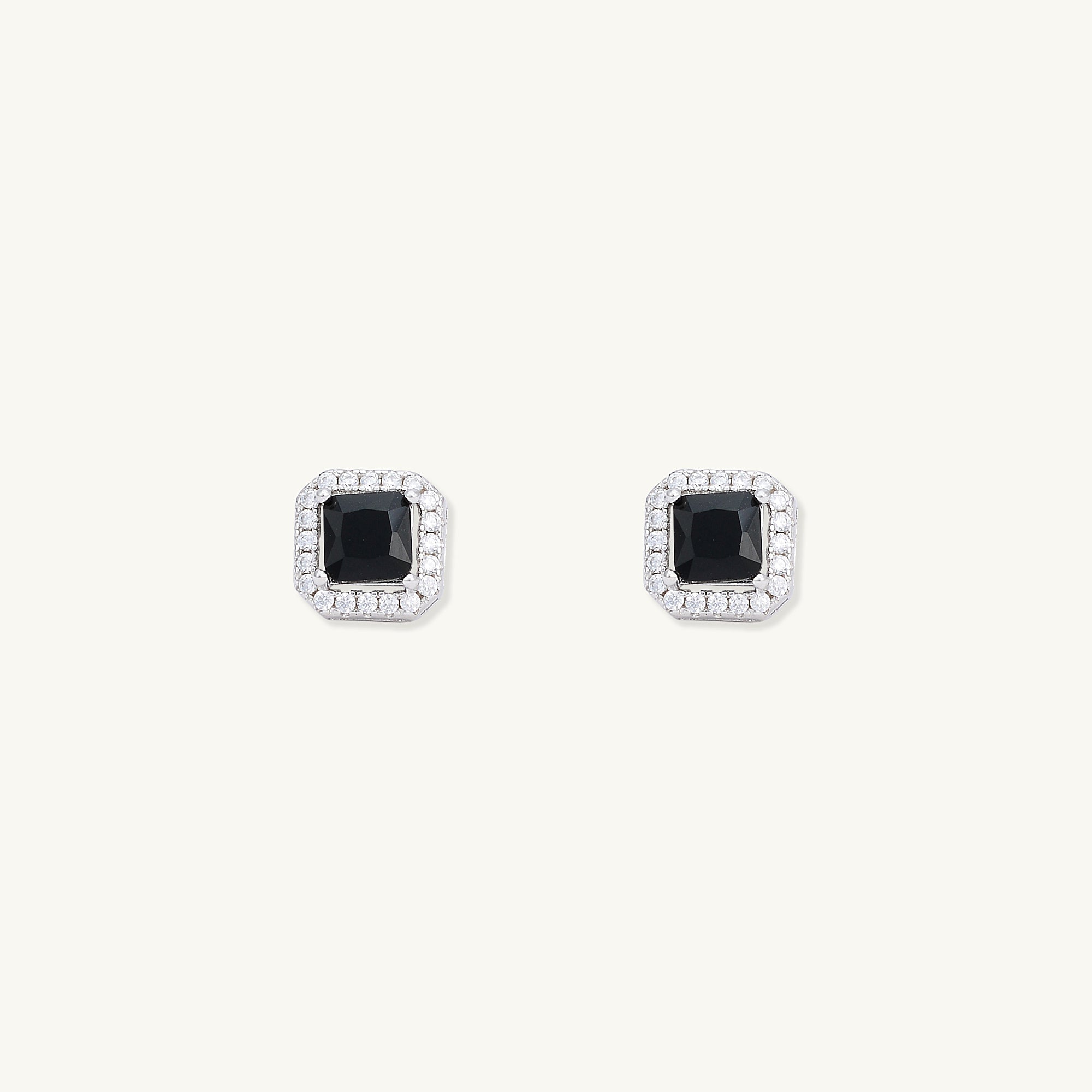 Black Square Pave Halo Stud Earrings - Camile & Stone