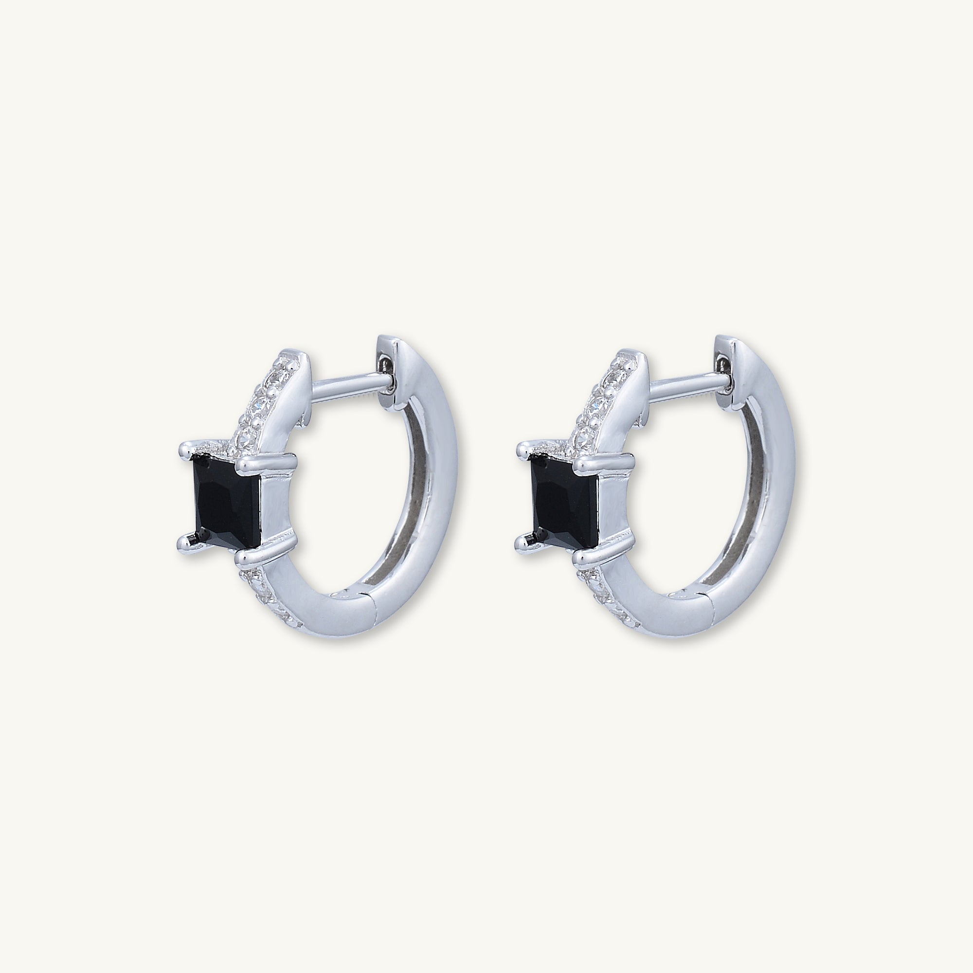 Black Square Sapphire Huggie Earrings - Camile & Stone