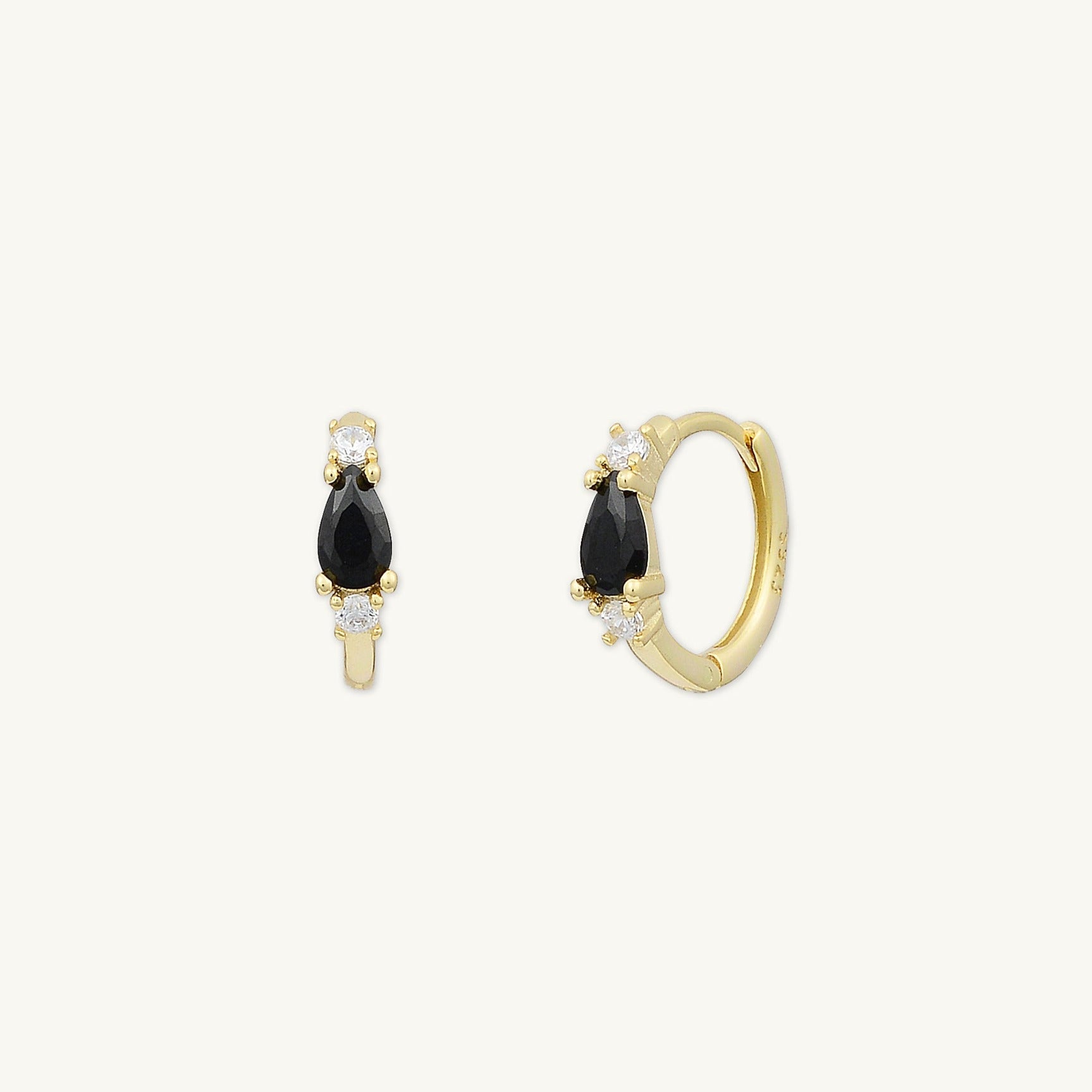 Black Teardrop Sapphire Huggie Earrings - Camile & Stone