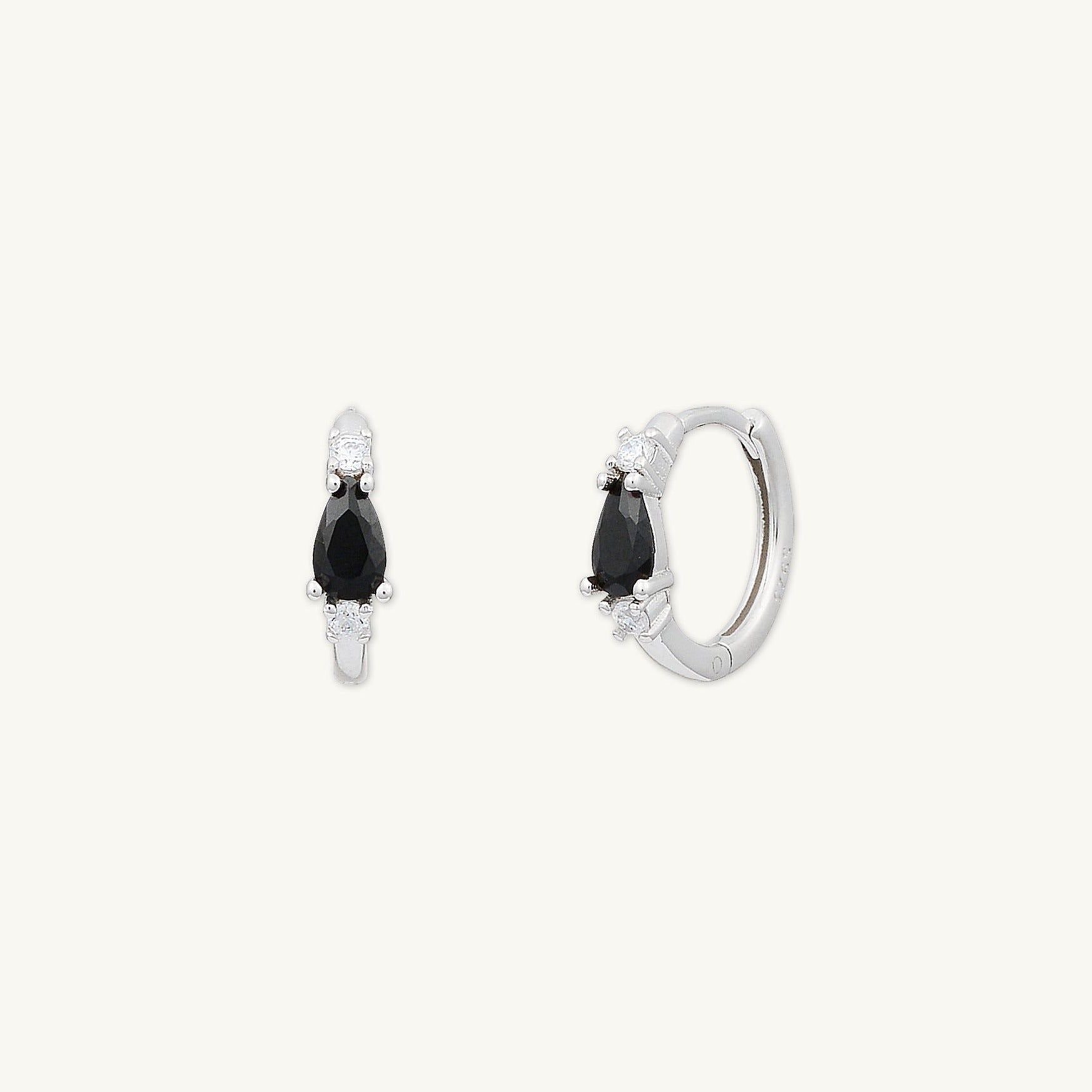 Black Teardrop Sapphire Huggie Earrings - Camile & Stone