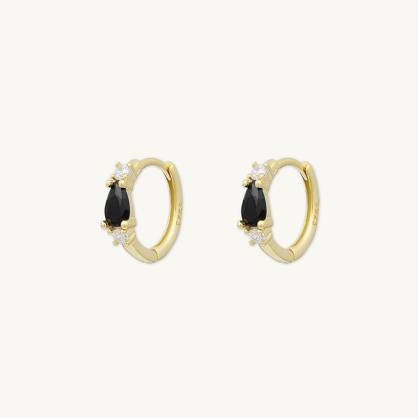 Black Teardrop Sapphire Huggie Earrings - Camile & Stone
