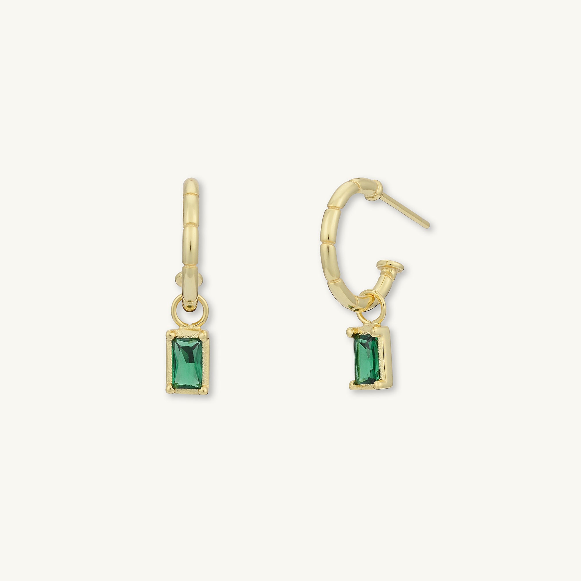 Emerald Baguette Drop Bezel Earrings - Camile & Stone