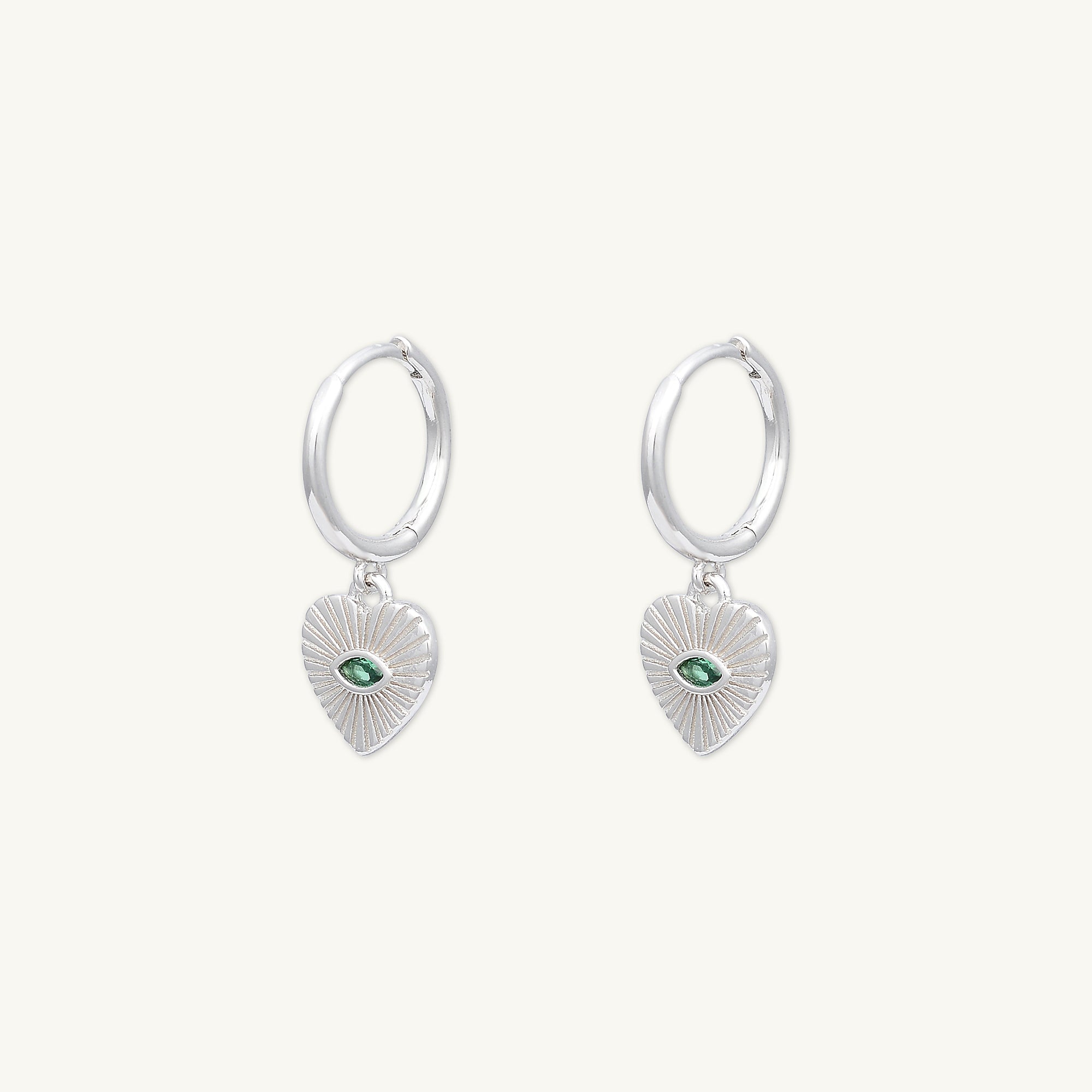 Emerald Evil Eye Heart Huggie Hoop Earrings - Camile & Stone