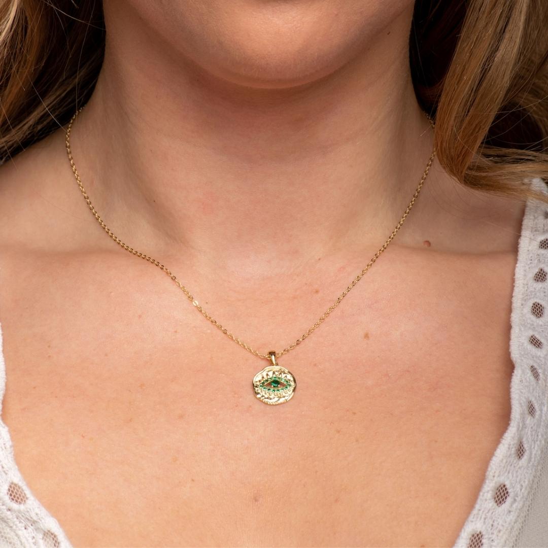 Emerald Evil Eye Pendant Necklace - Camile & Stone
