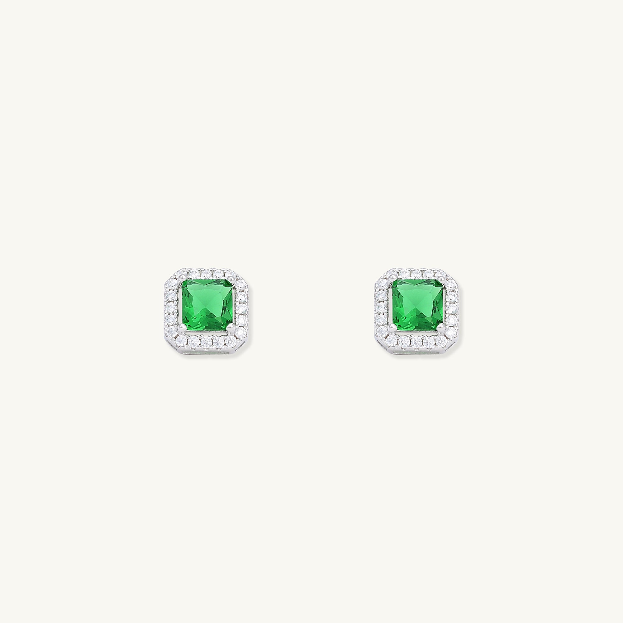 Emerald Square Pave Halo Stud Earrings - Camile & Stone