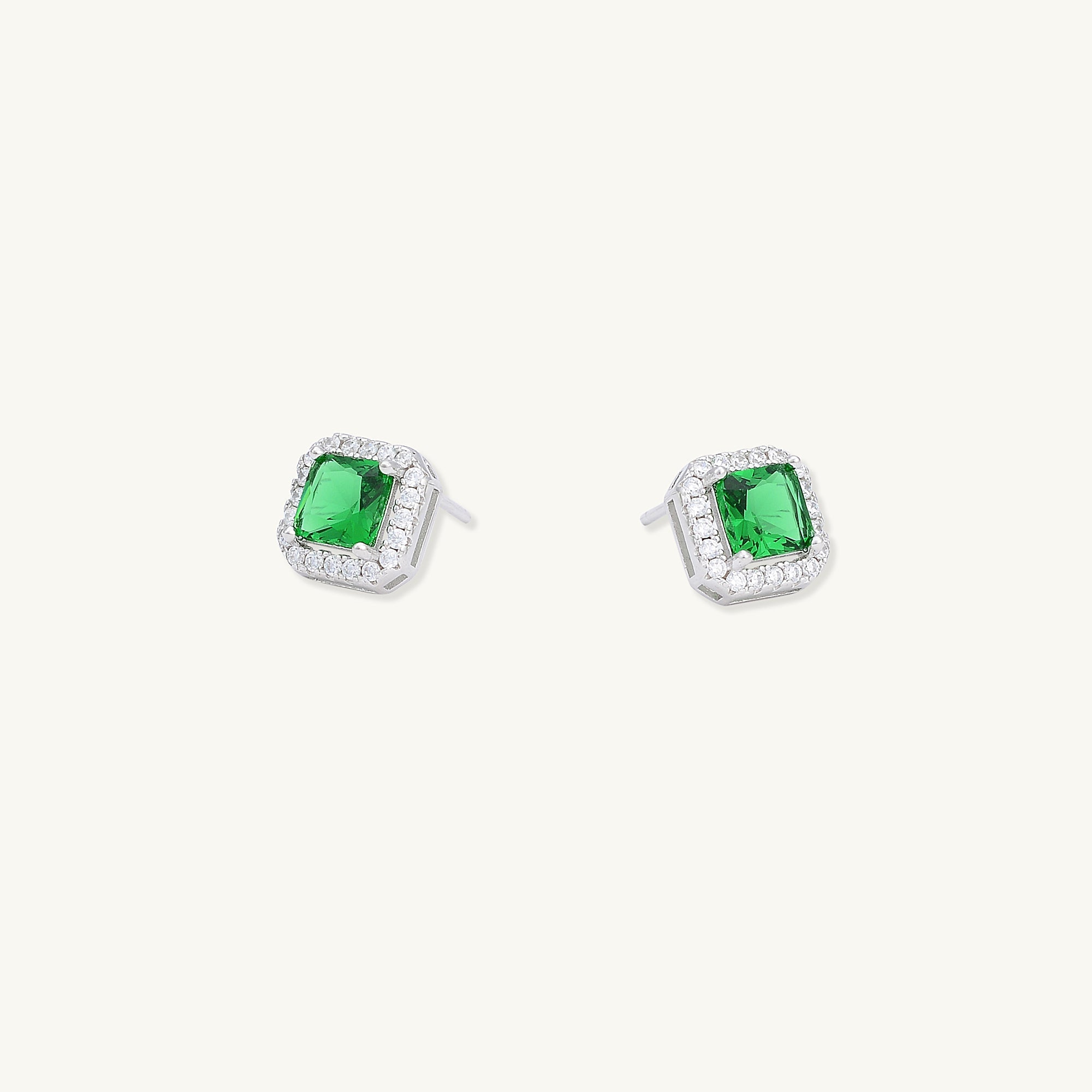 Emerald Square Pave Halo Stud Earrings - Camile & Stone