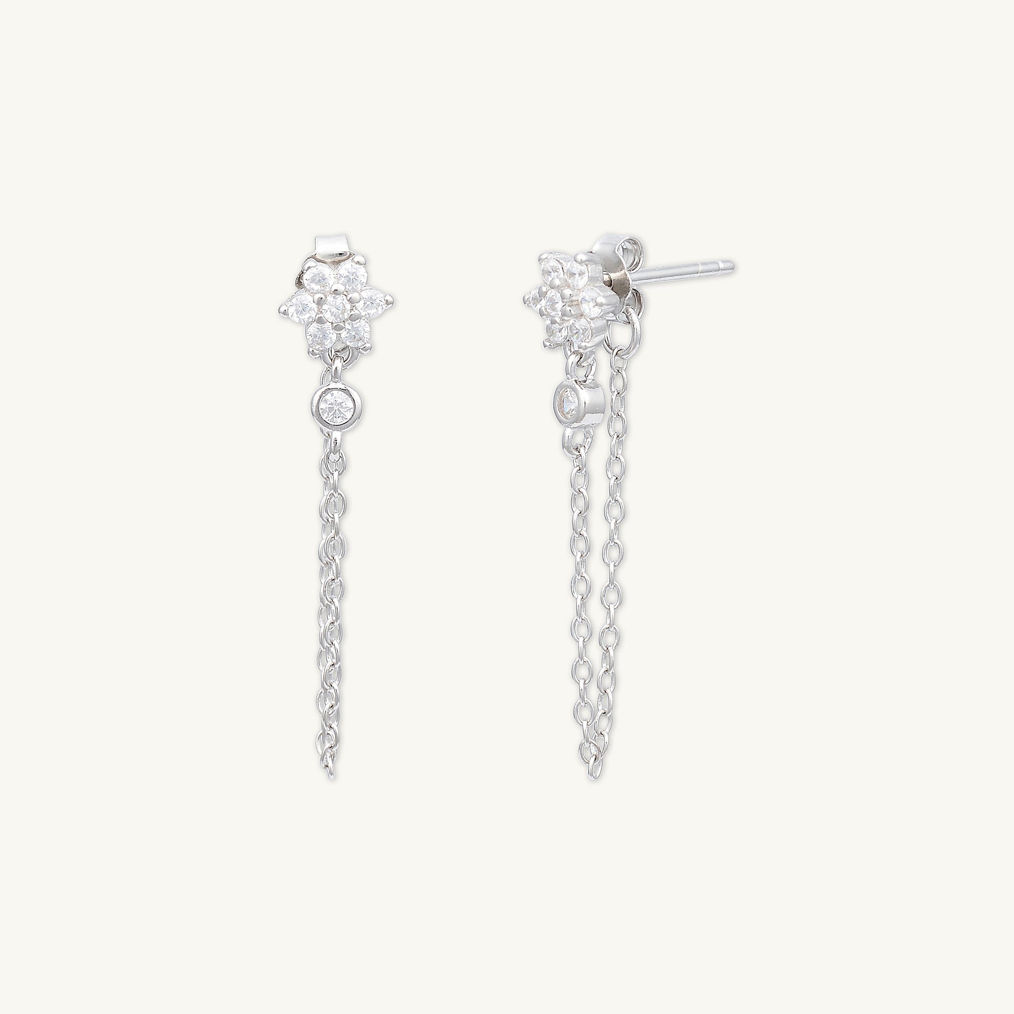 Flower Sapphire Dangle Chain Earrings - Camile & Stone