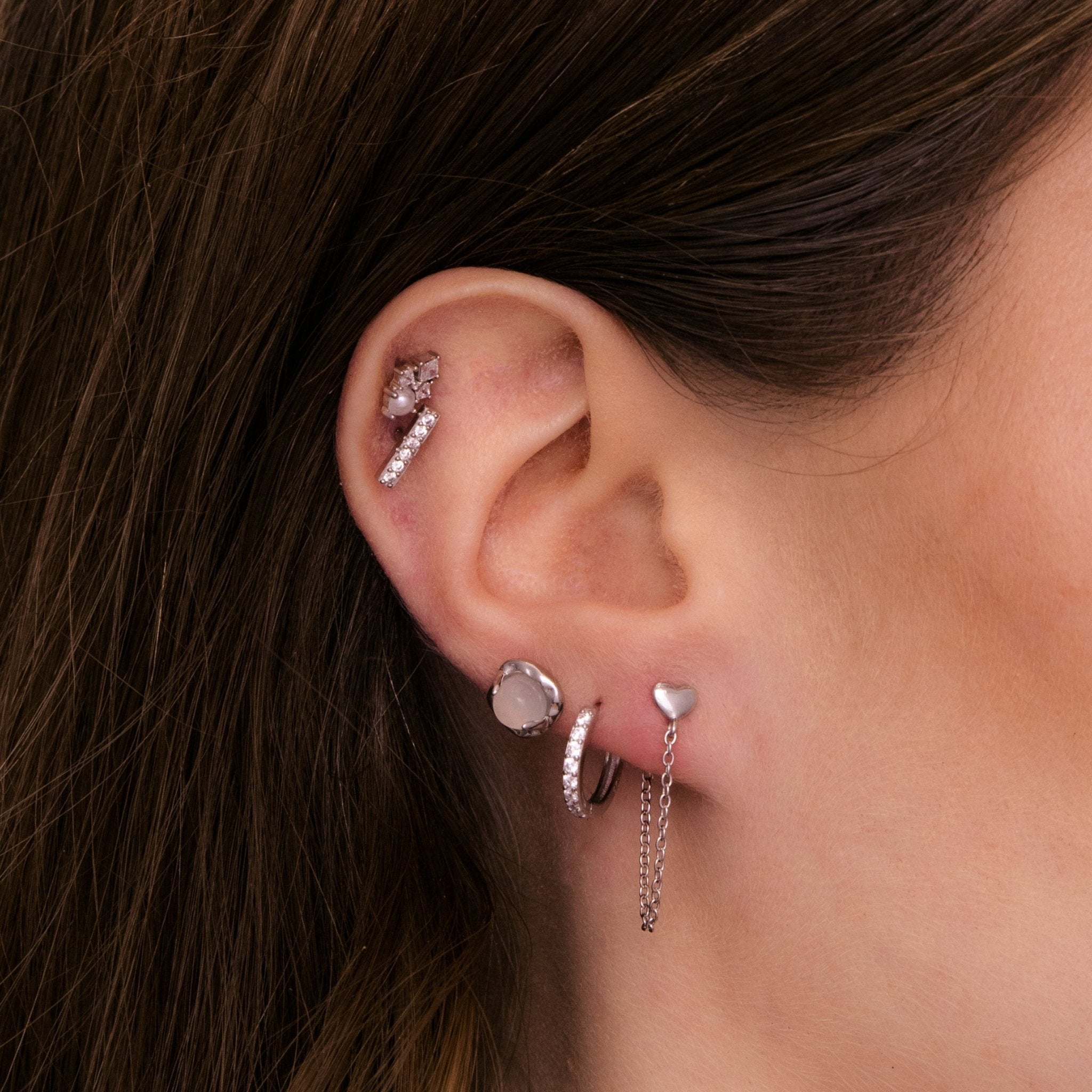 Heart Dangle Chain Earrings - Camile & Stone