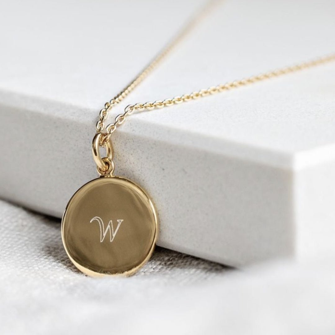 Medallion Engraved Initial Letter Necklace - Camile & Stone