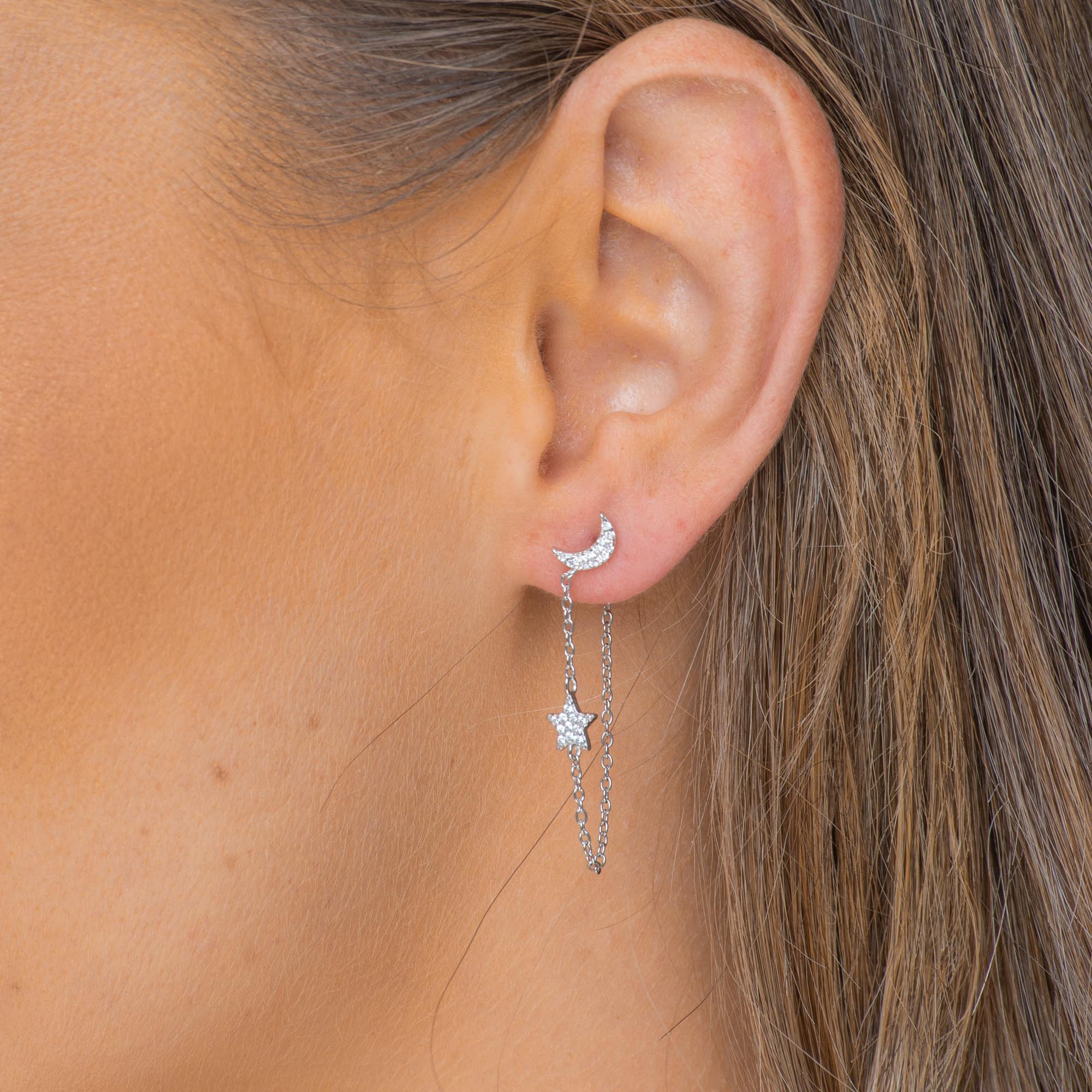 Moon & Star Dangling Sapphire Earrings - Camile & Stone