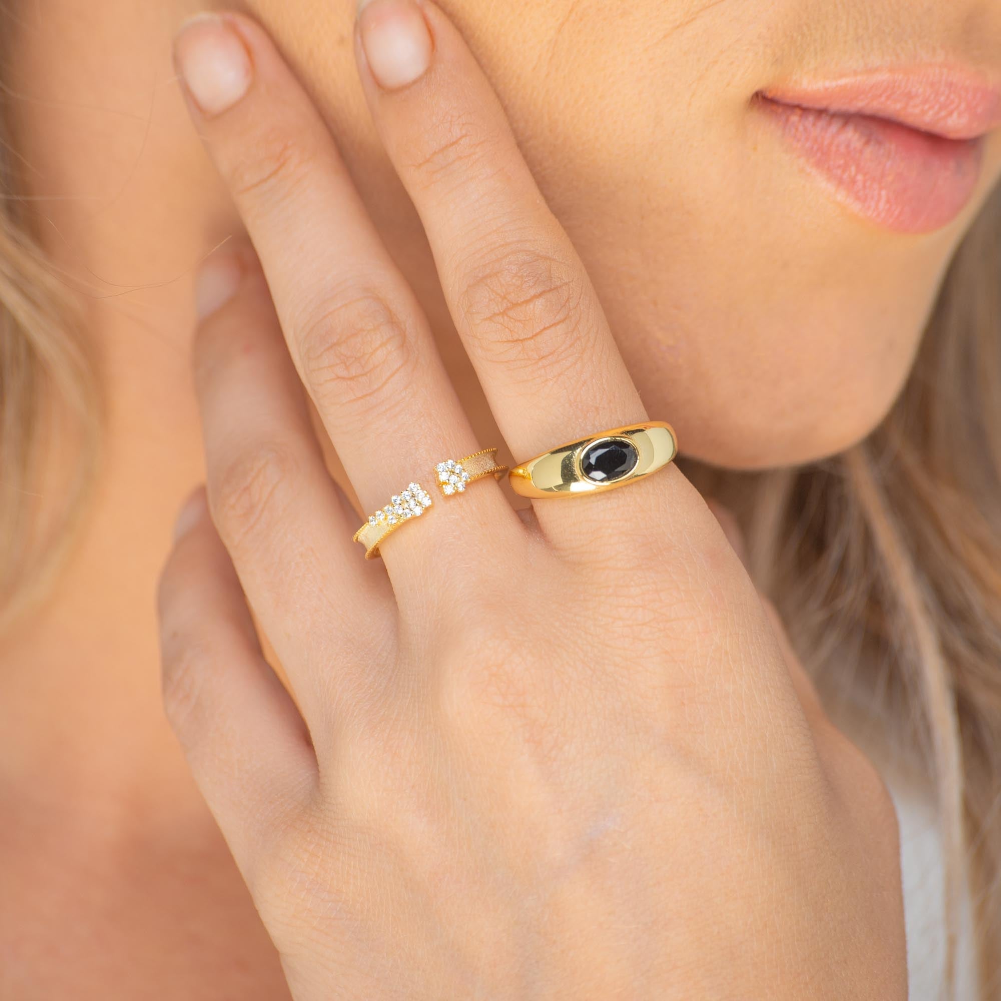 Onyx Signet Dome Open Ring - Camile & Stone