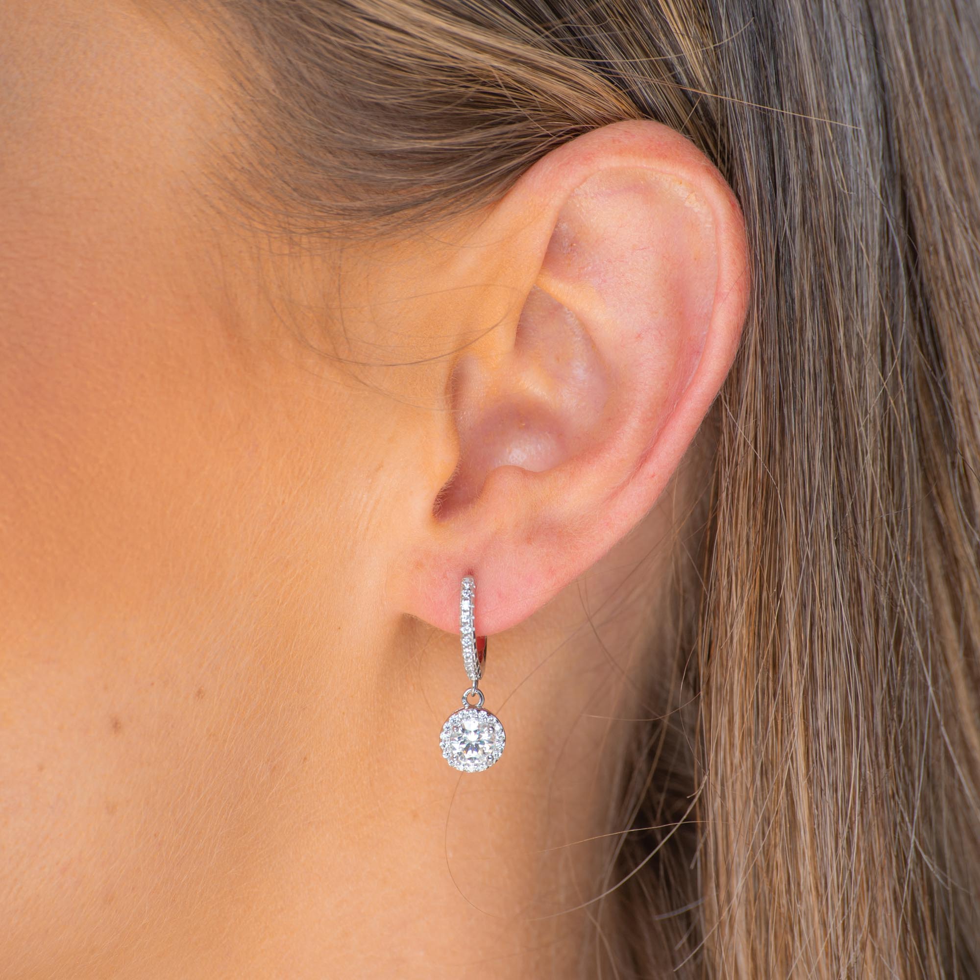 Round Halo Moissanite Hoop Huggie Earrings 0.5 Carat - Camile & Stone