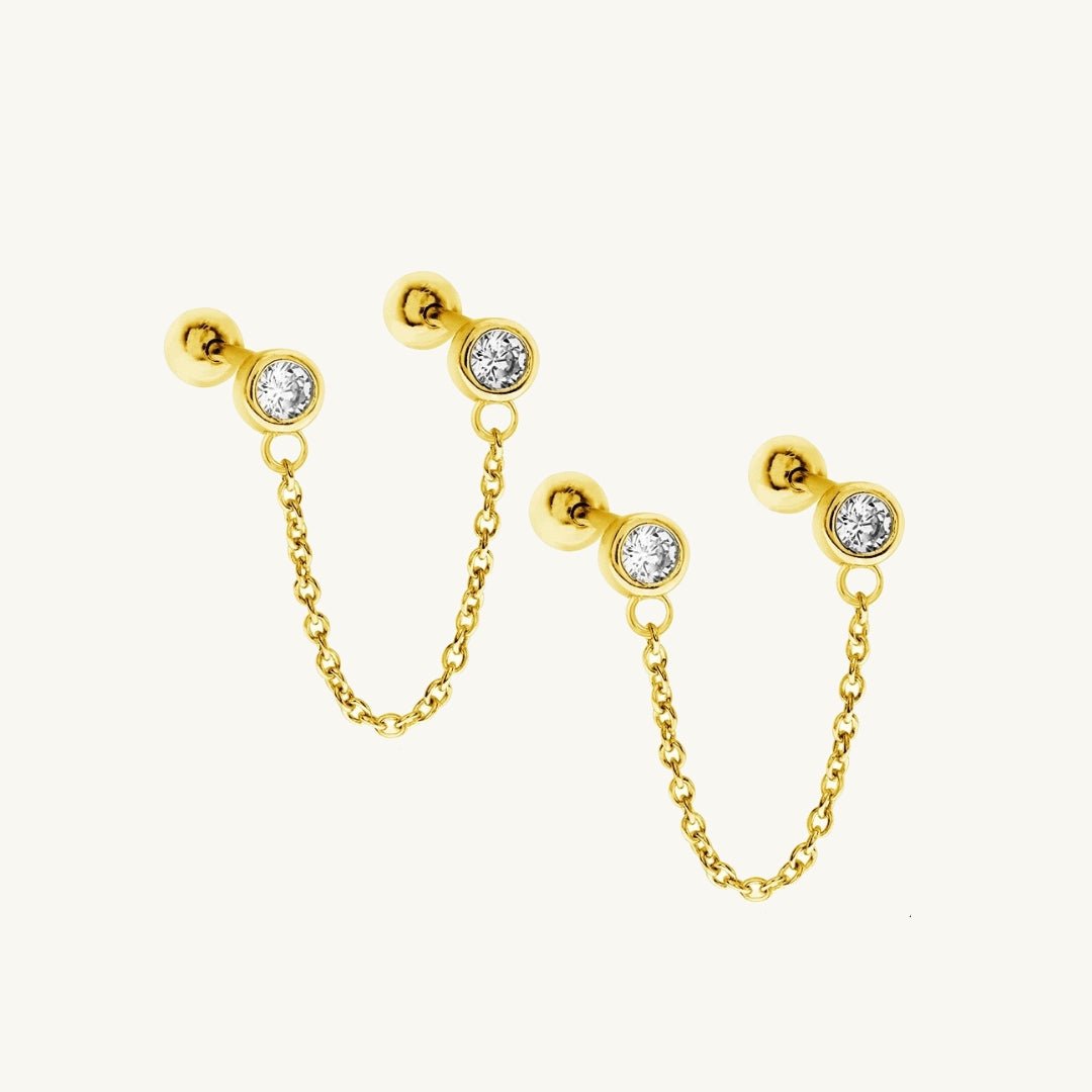 Sapphire Dangle Chain Barbell Earrings - Camile & Stone