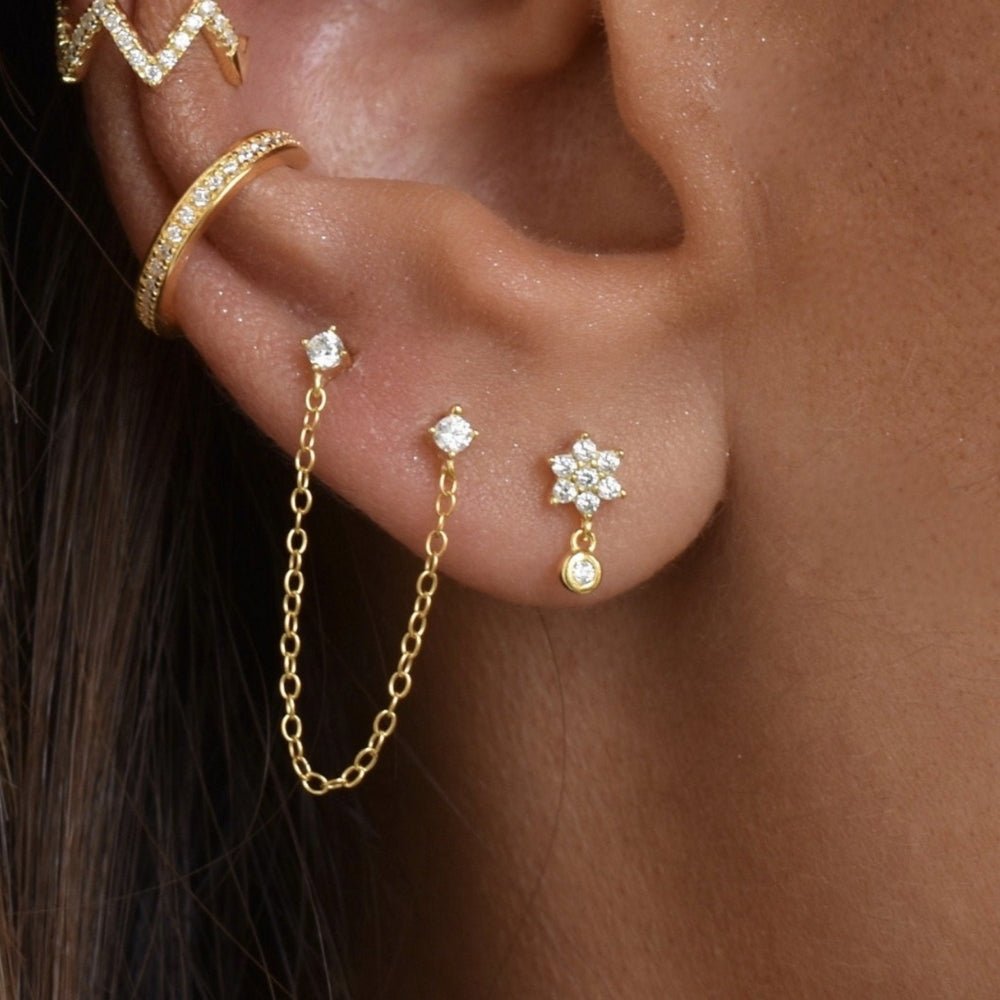 Sapphire Dangle Chain Barbell Earrings - Camile & Stone