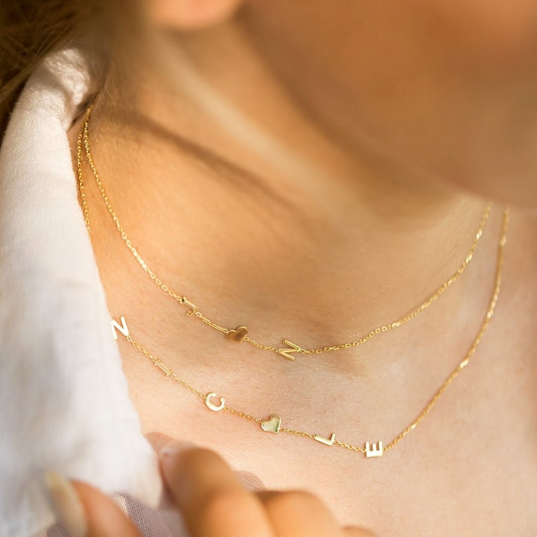Sideways Initial Letter Solid Heart Necklace - Camile & Stone