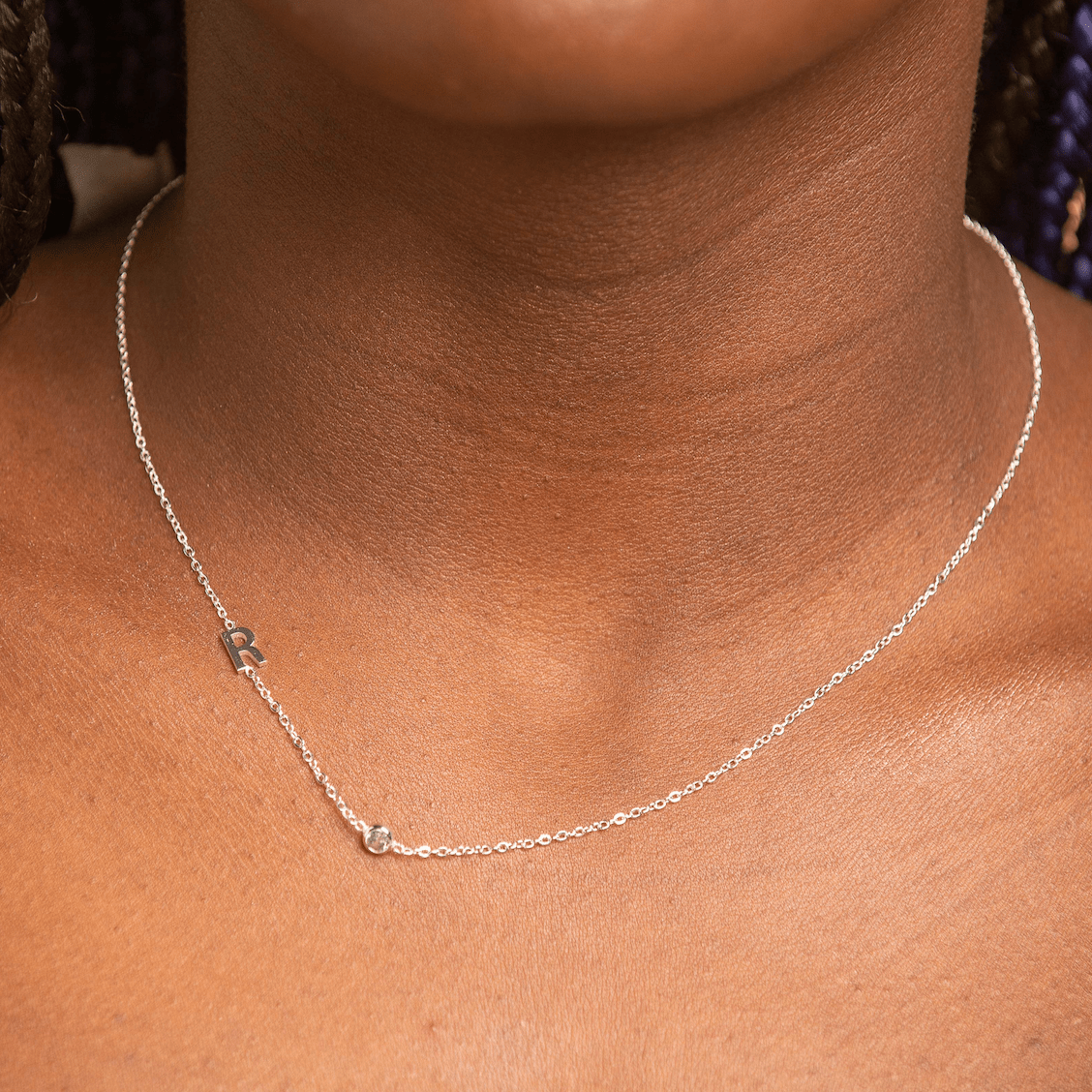 Sideways Pave Single Letter Necklace - Camile & Stone