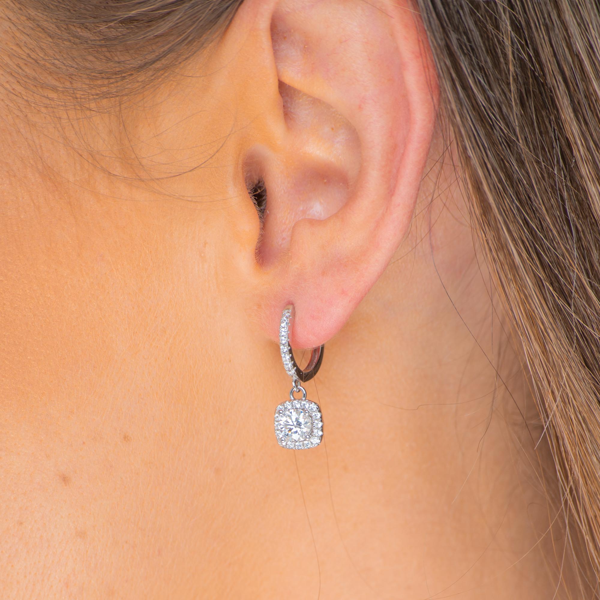 Square Halo Moissanite Hoop Huggie Earrings 0.5 Carat - Camile & Stone