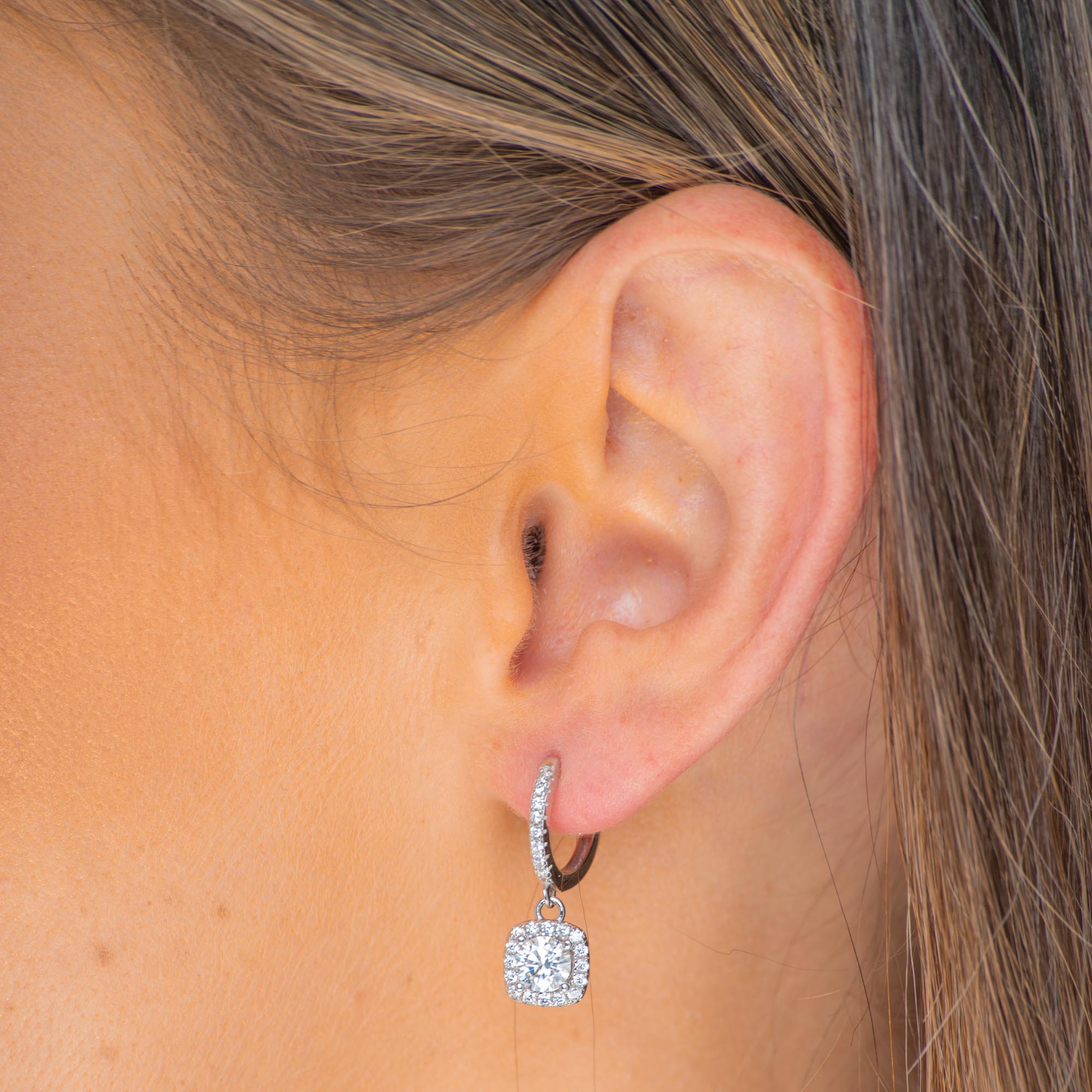 Square Halo Moissanite Hoop Huggie Earrings 0.5 Carat - Camile & Stone