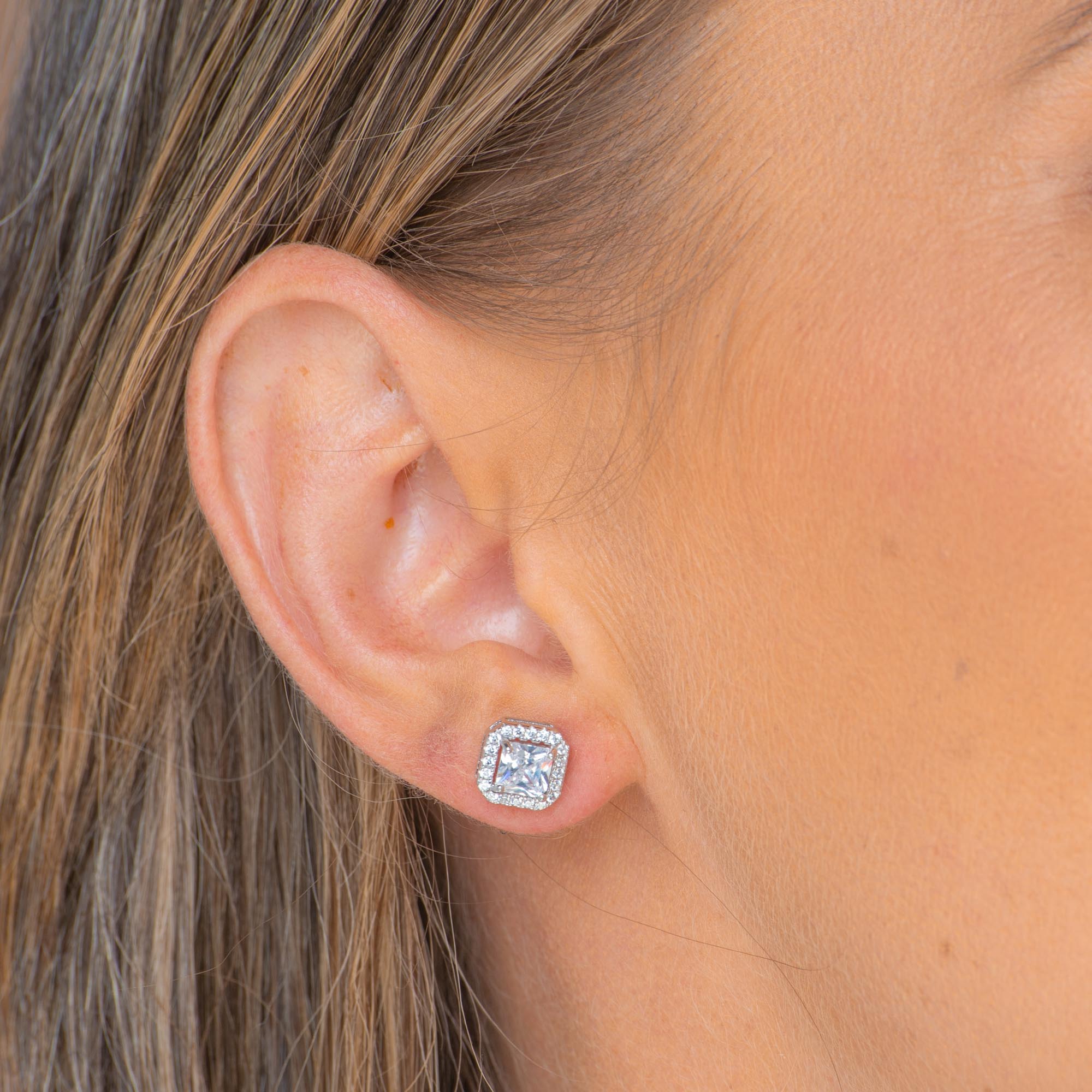 Square Pave Halo Stud Earrings - Camile & Stone