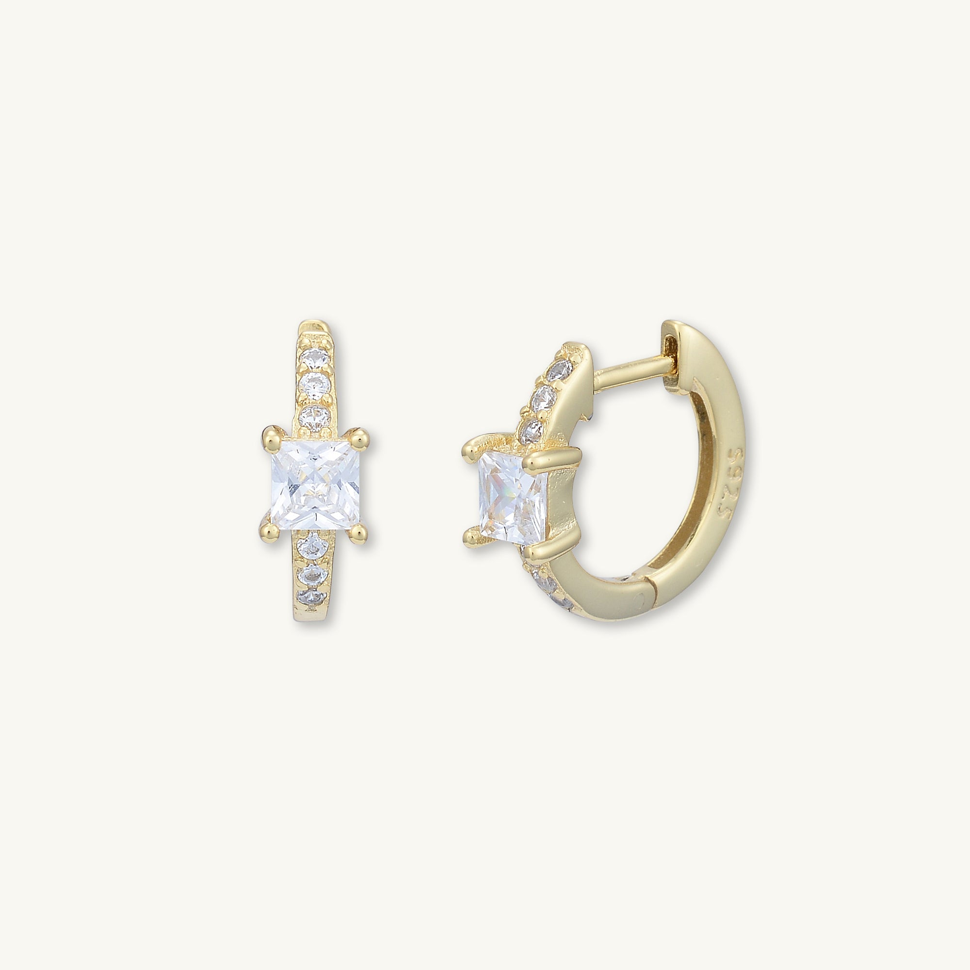 Square Sapphire Huggie Earrings - Camile & Stone