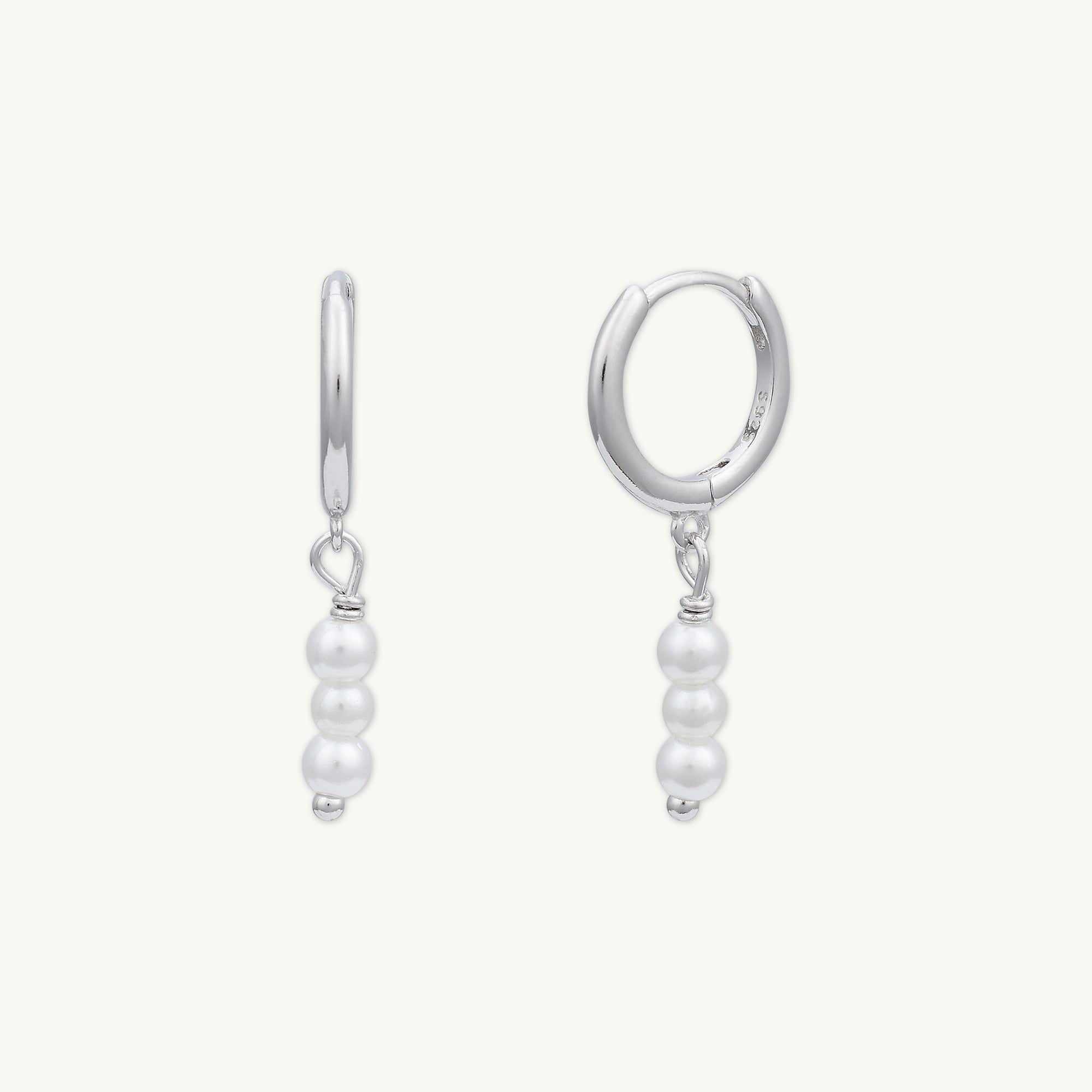 Triple Pearl Huggie Hoop Earrings - Camile & Stone
