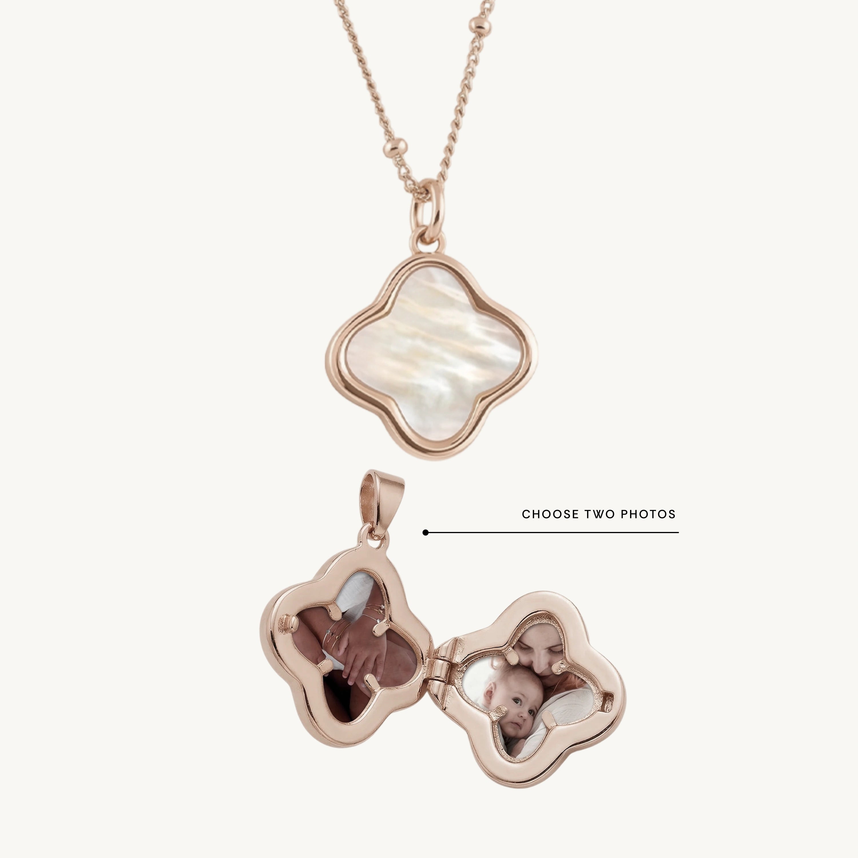 Clover MOP Photo Locket Necklace