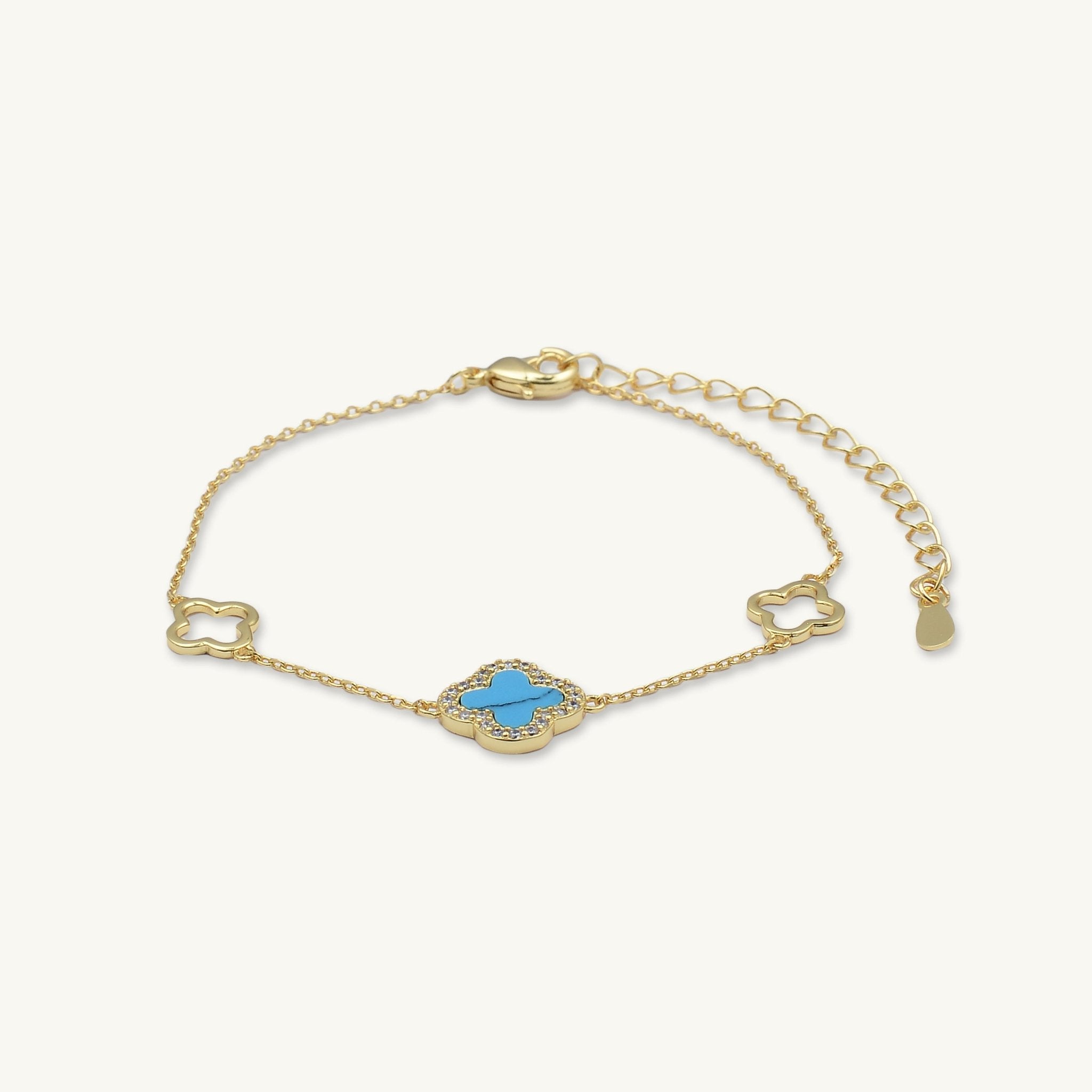 3 Station Clover Turquoise Sapphire Bracelet - Camile & Stone
