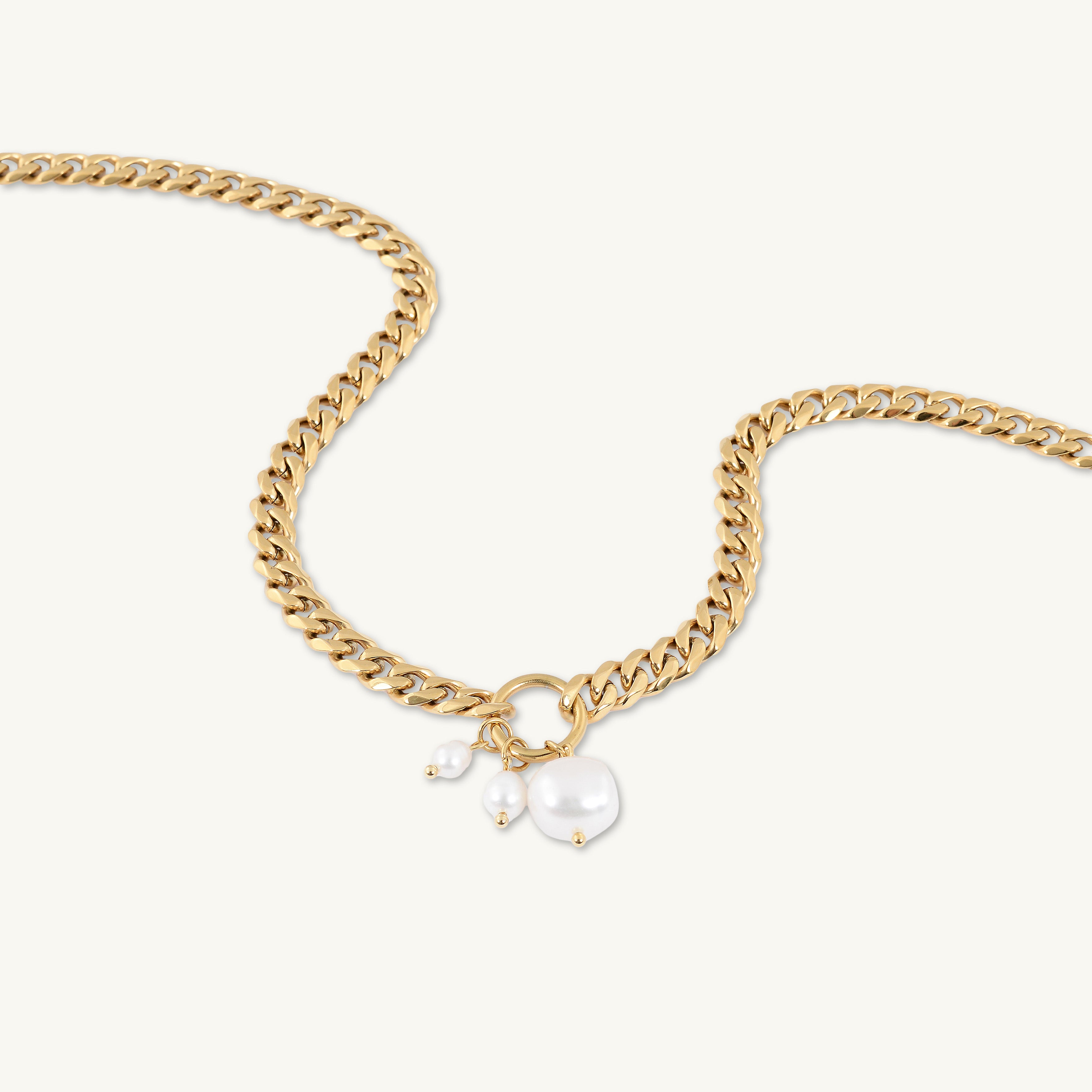 Triple Pearl Cuban Statement Necklace