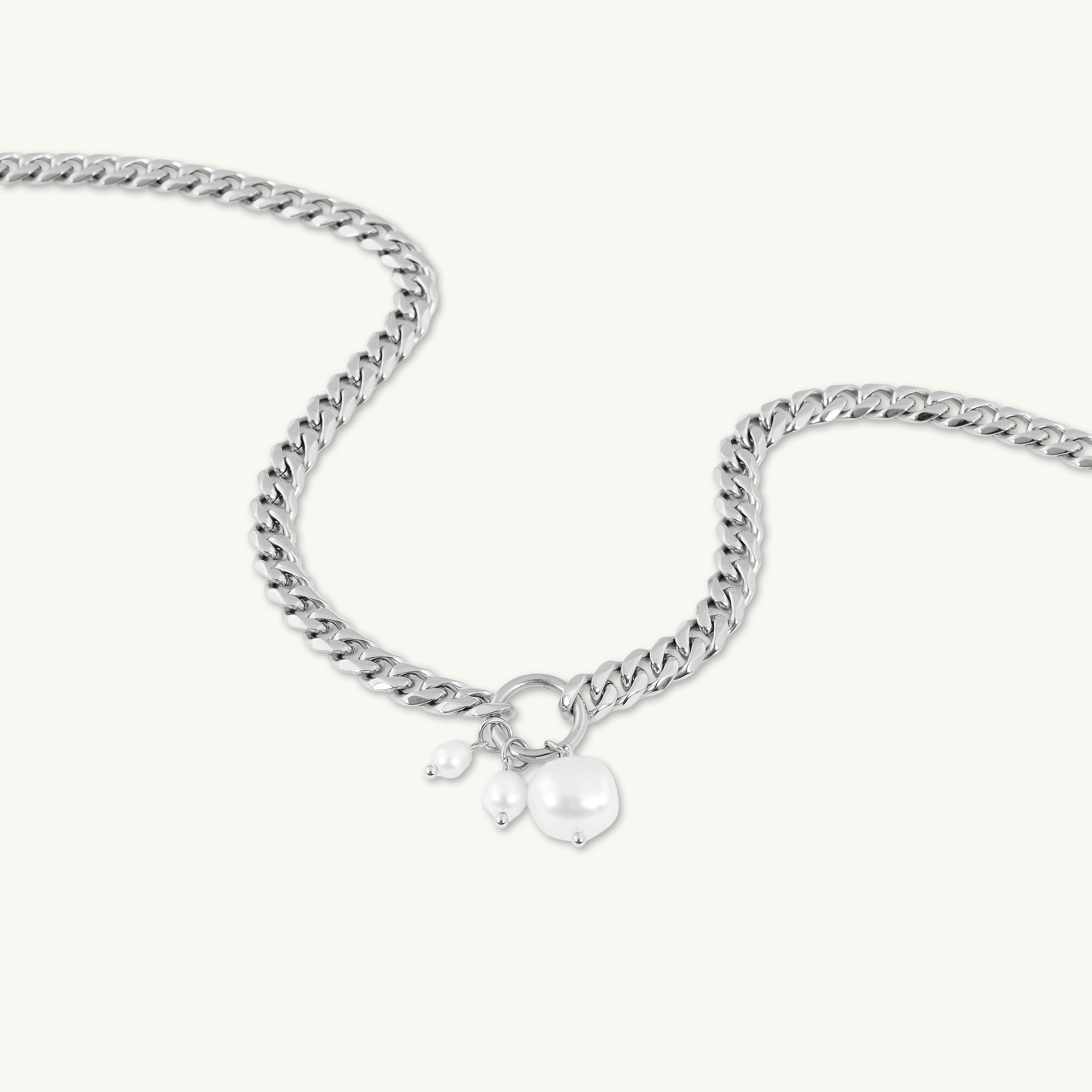 Triple Pearl Cuban Statement Necklace
