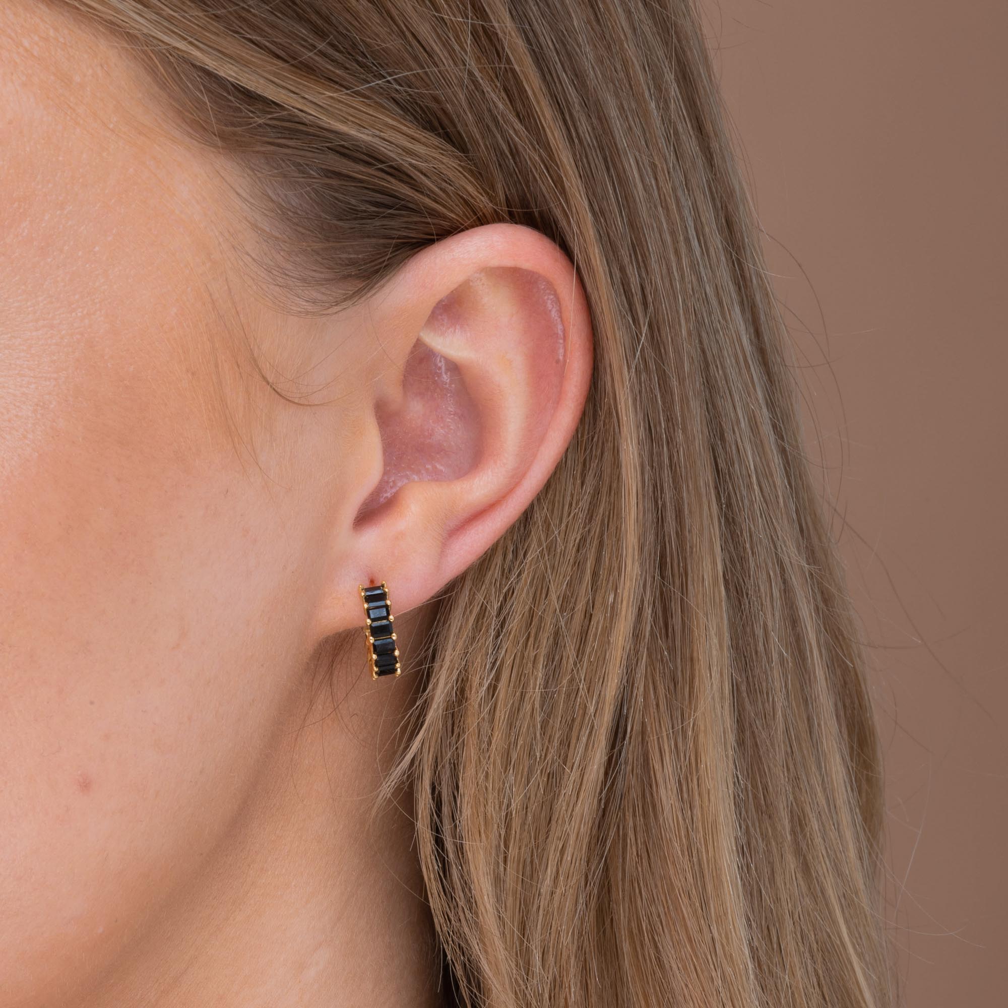 Black Statement Zirconia Huggie Hoop Earrings