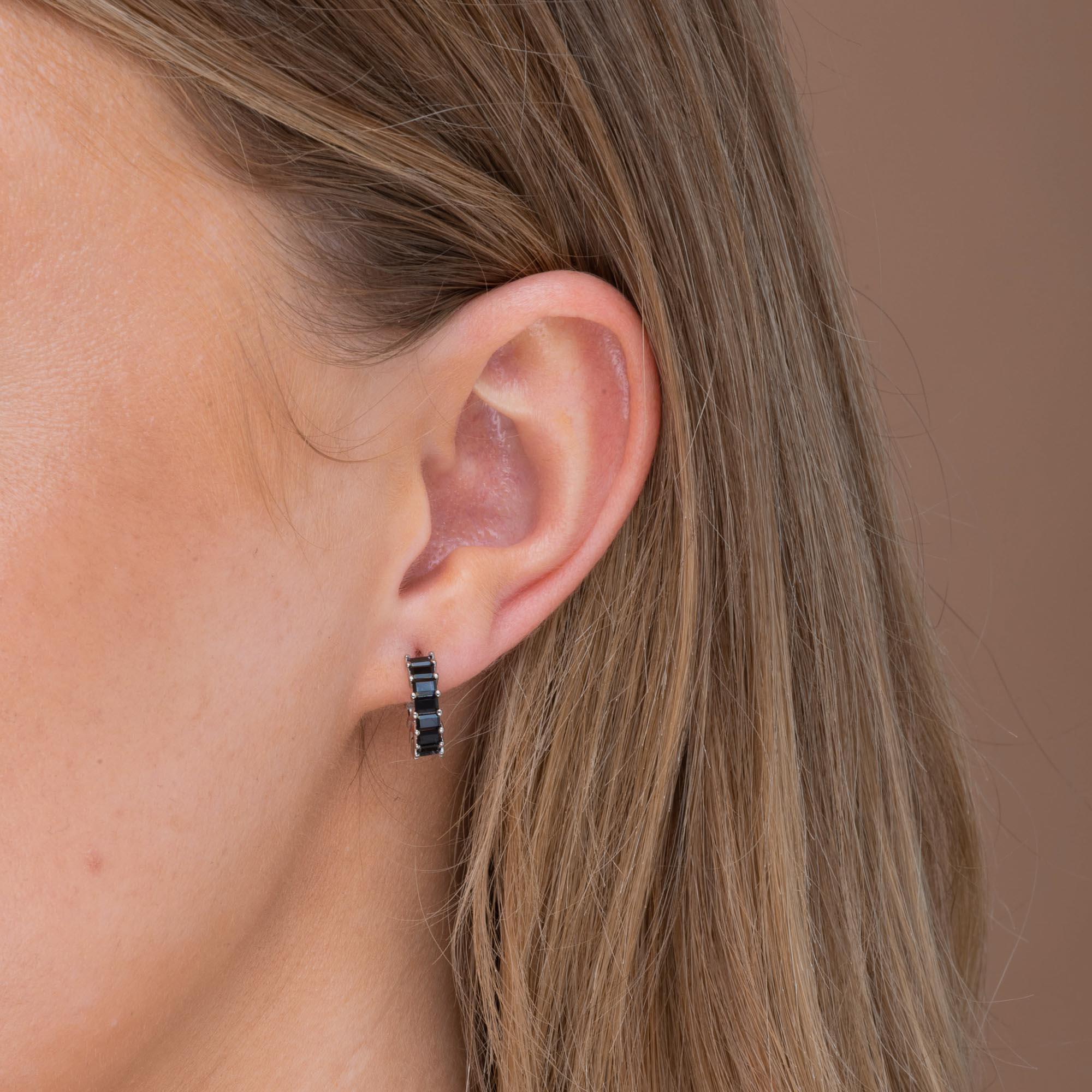 Black Statement Zirconia Huggie Hoop Earrings