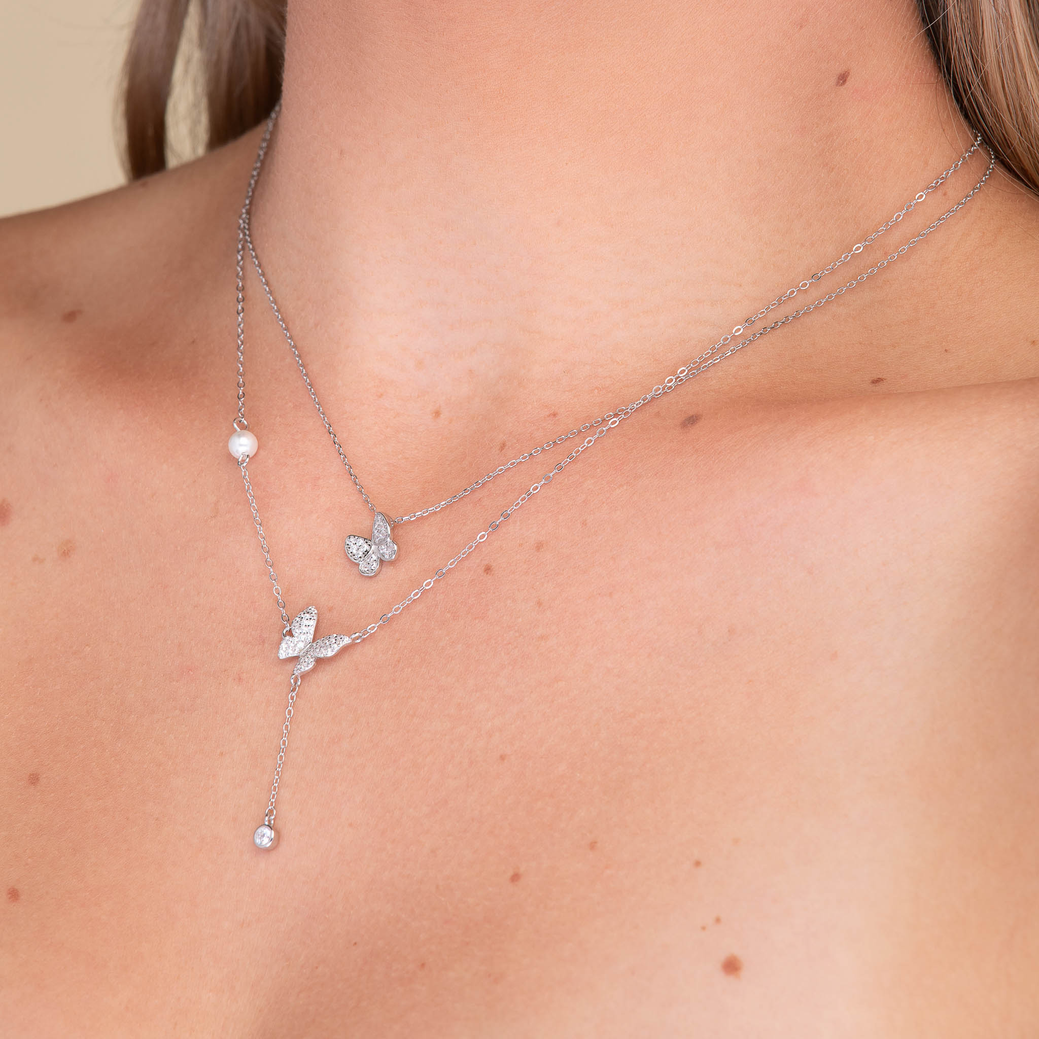 Butterfly Sapphire Y Drop Pearl Necklace