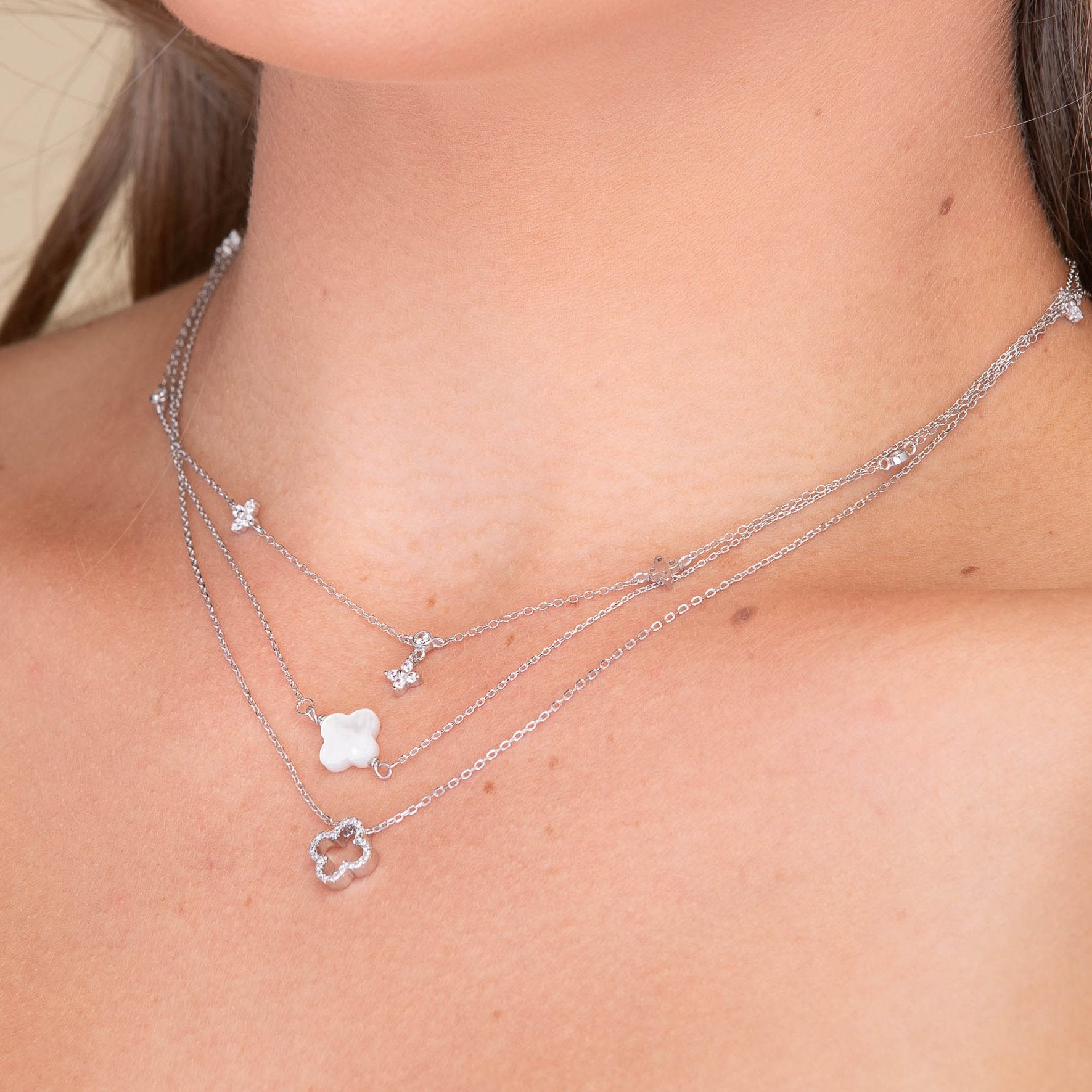 Clover Station Zirconia Chain Necklace