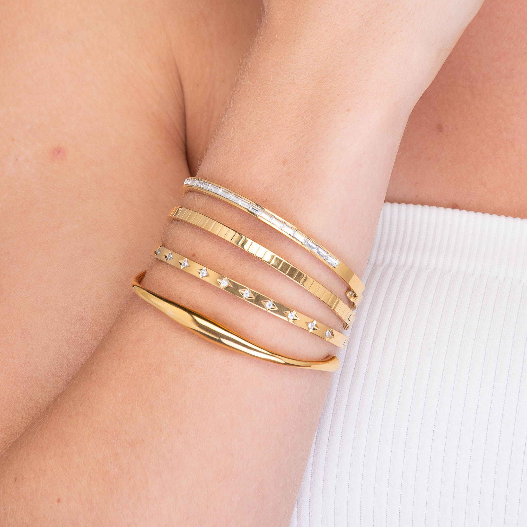 Linear Baguette Hinged Bangle Bracelet