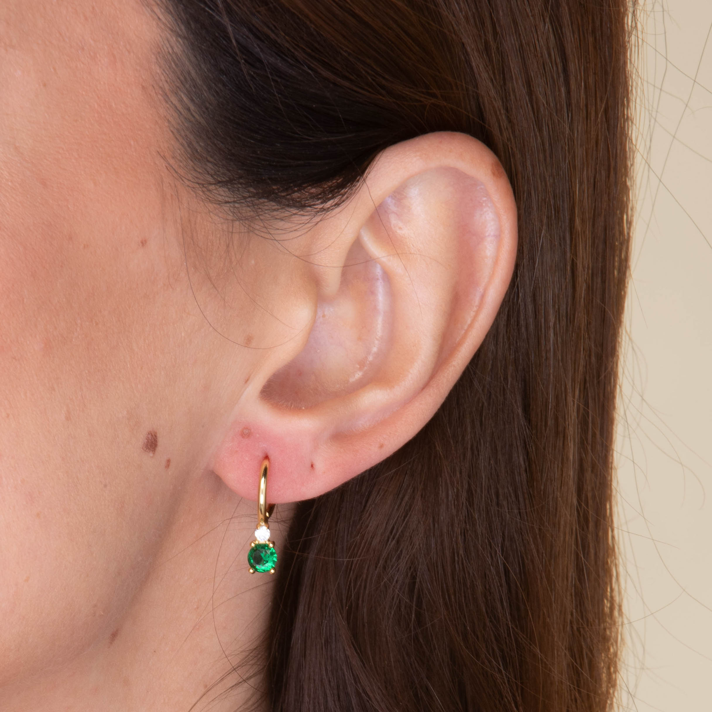 Double Emerald Solitaire Huggie Earrings