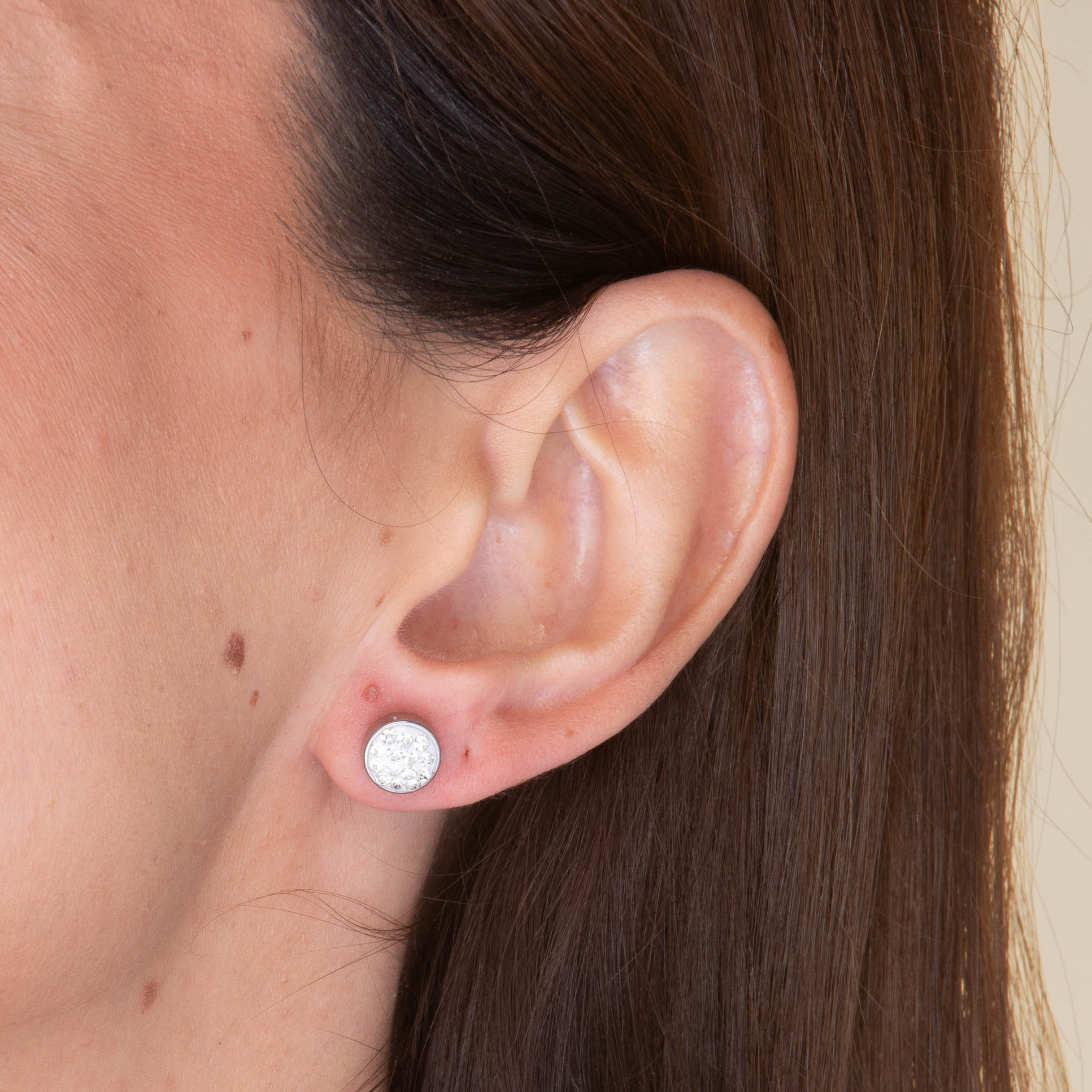 8mm Unisex Circle Crystal Stud Earrings