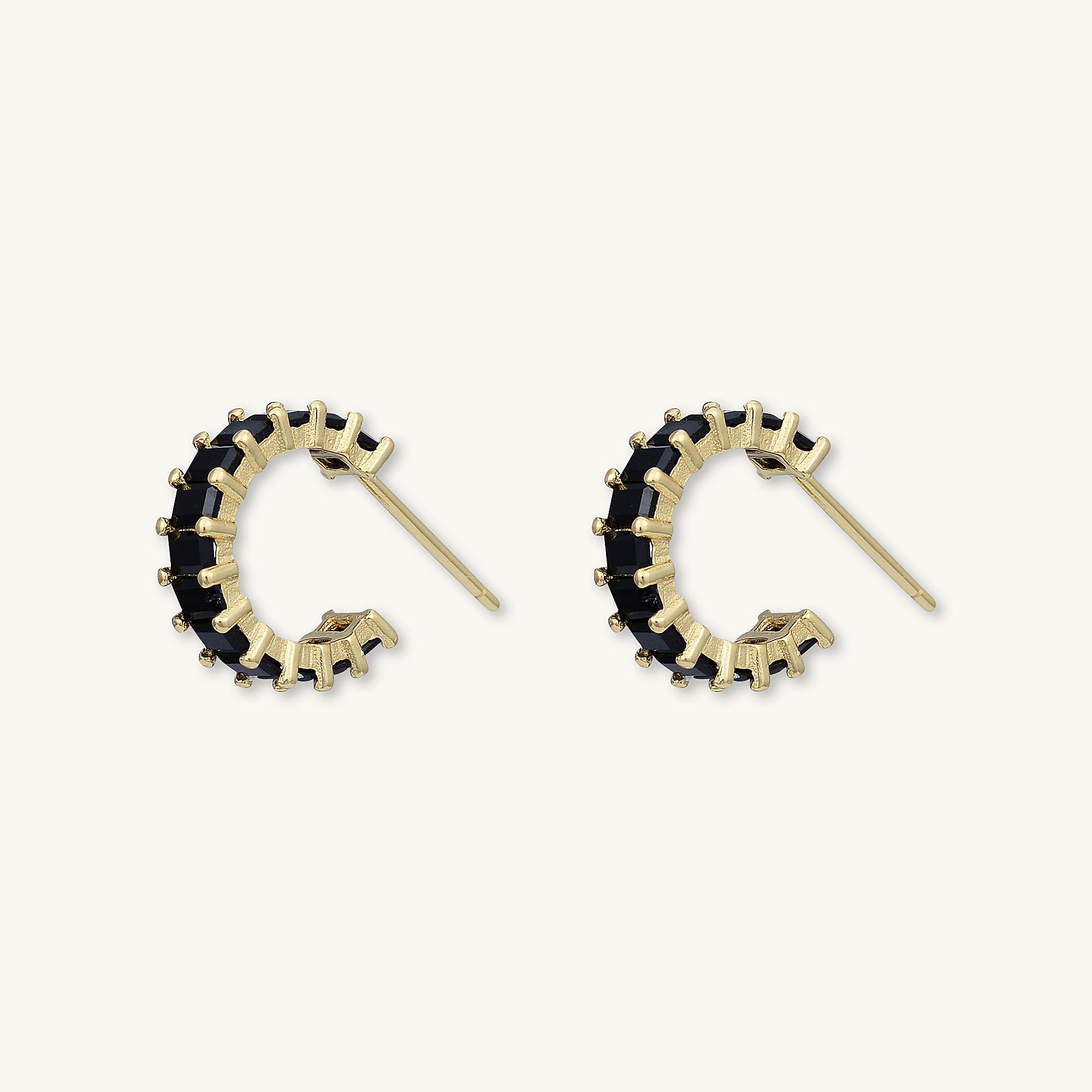 Black Statement Zirconia Huggie Hoop Earrings