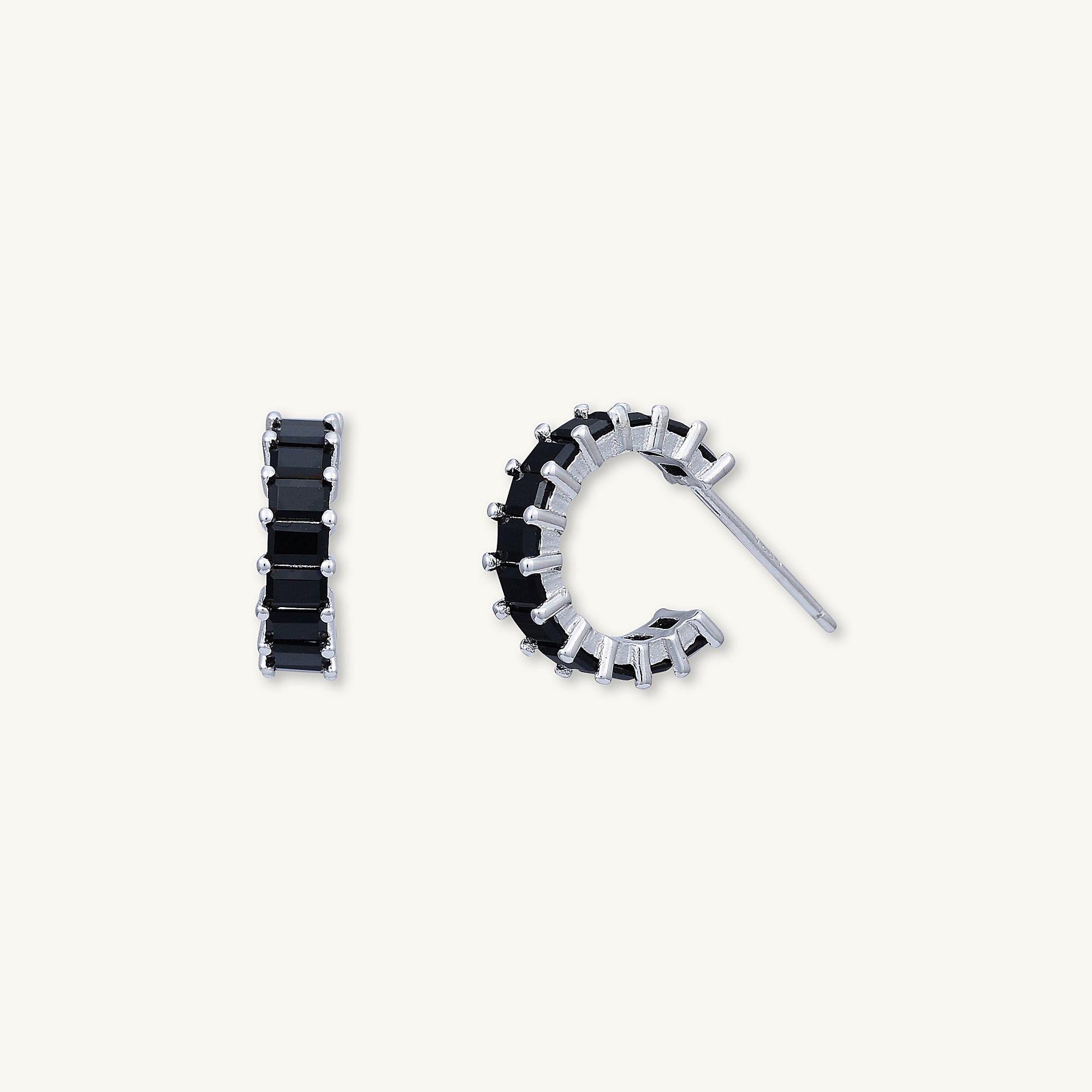 Black Statement Zirconia Huggie Hoop Earrings