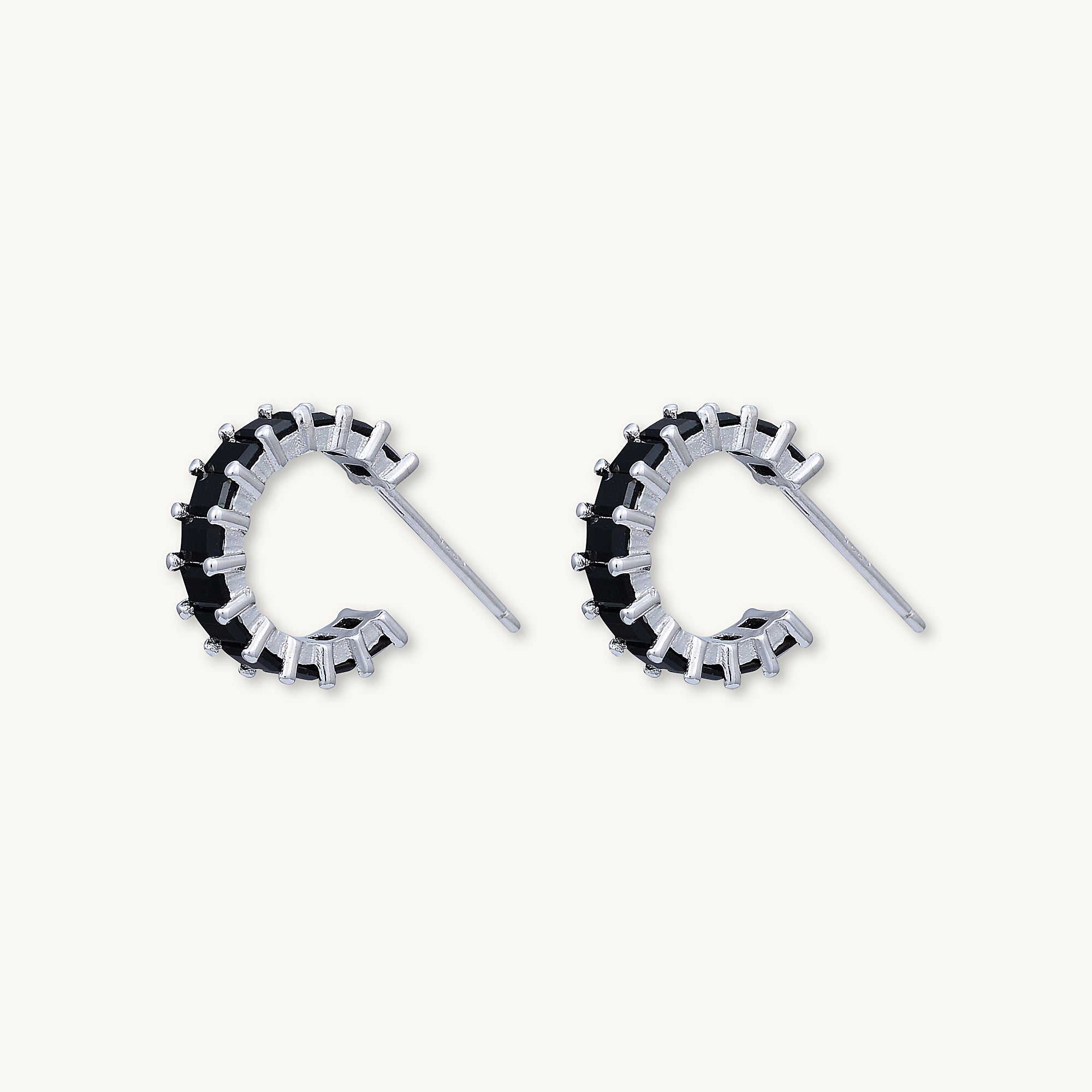 Black Statement Zirconia Huggie Hoop Earrings