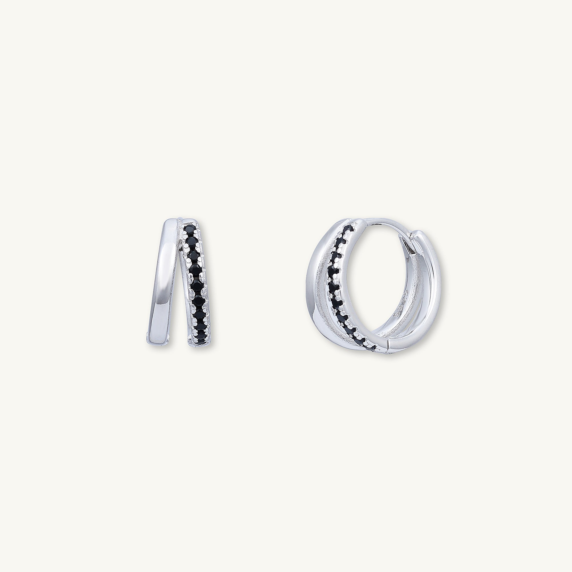 Black Double Zirconia Huggie Hoop Earrings