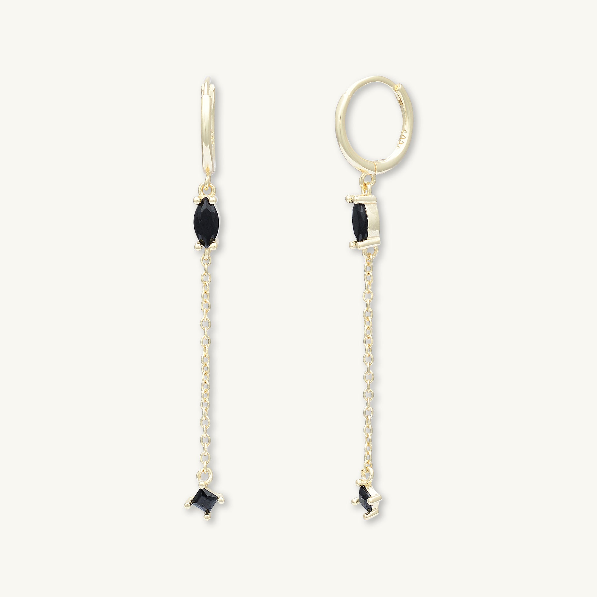 Black Marquise Sapphire Drop Huggie Earrings