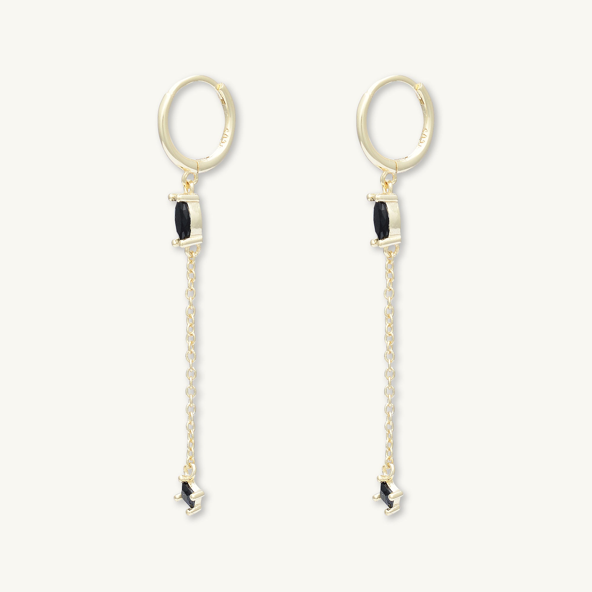 Black Marquise Sapphire Drop Huggie Earrings